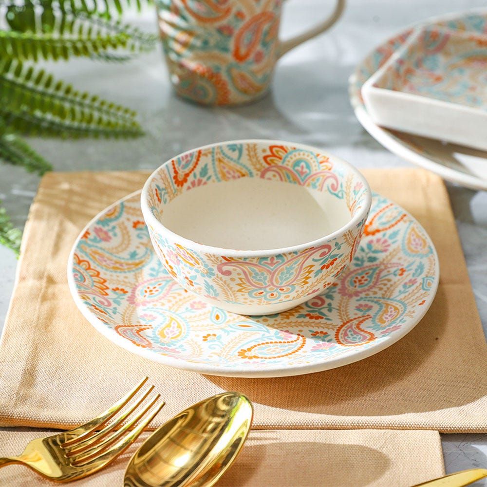BHUMIJA GIFT SET – SAFFRON | 7-Piece Premium Stoneware Snack Set