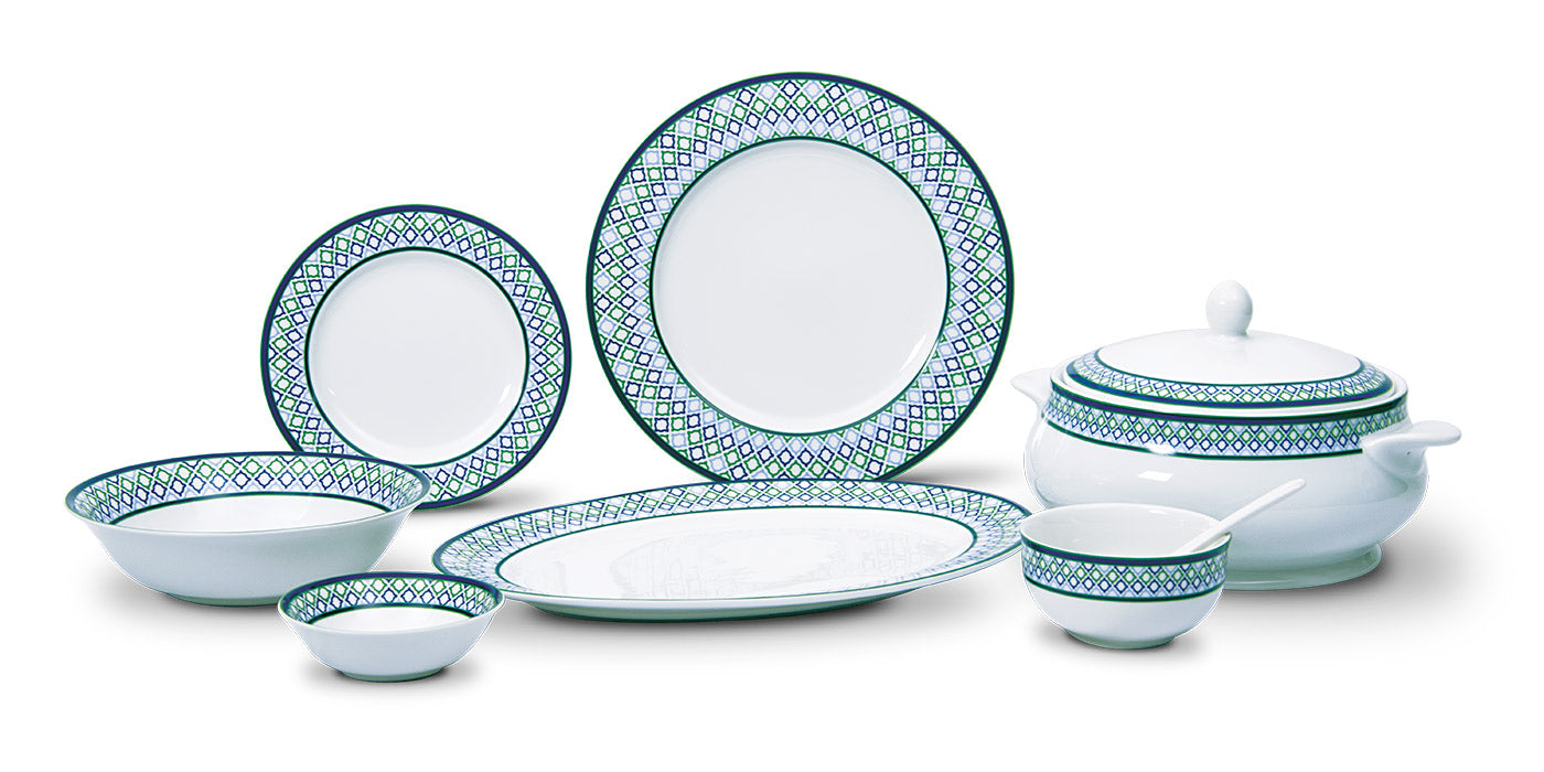 Azure Moroccan Trellis – 21 Piece Dinner Set