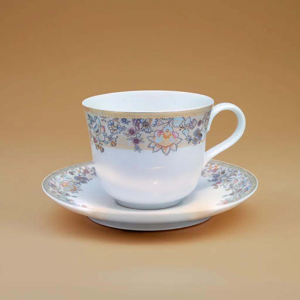 Azure Regalia 12-Piece Porcelain Cup & Saucer Set – Gold Lining