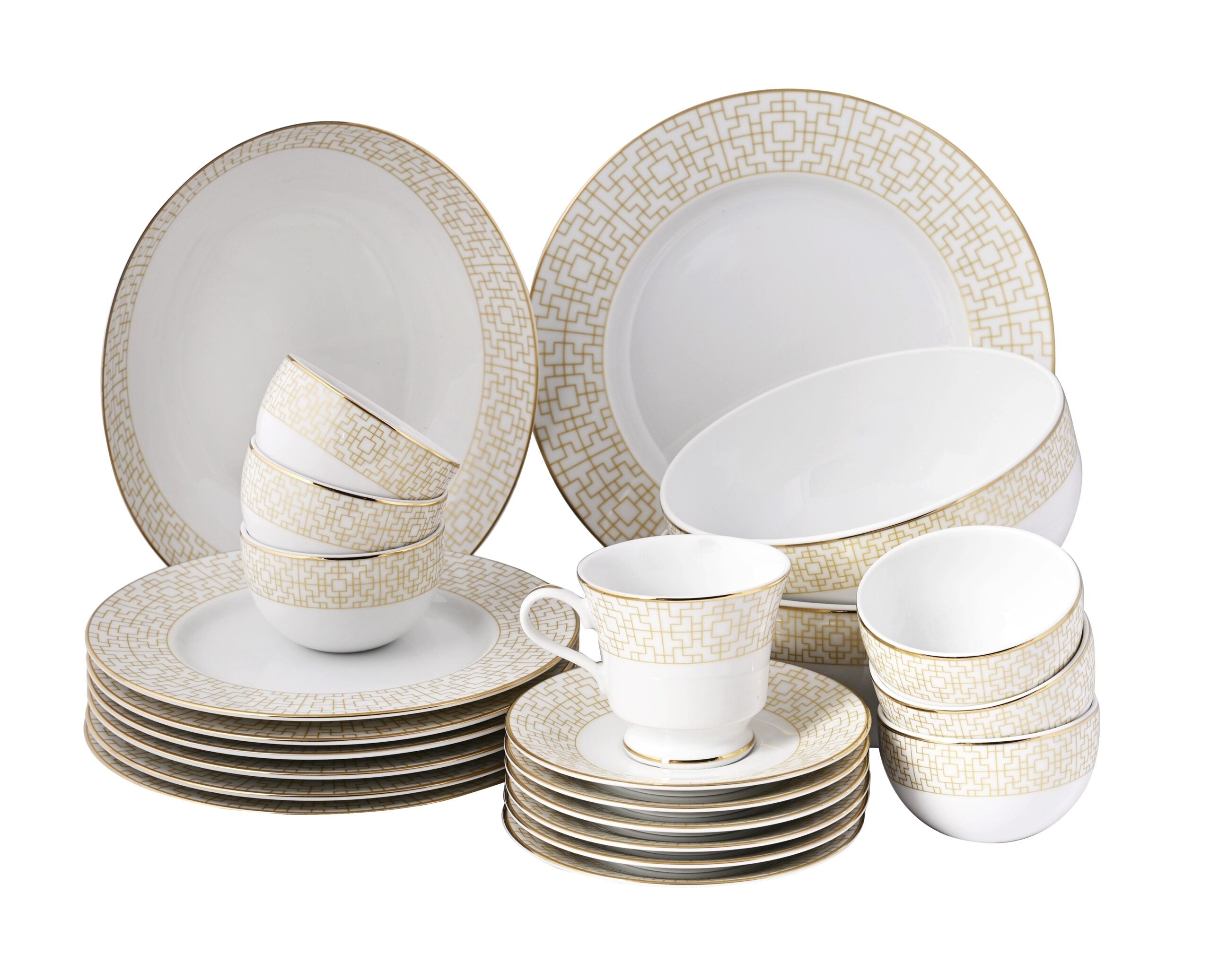 Azure By Dankotuwa Dimension 21-Piece Porcelain Dinner Set - Gold Lining