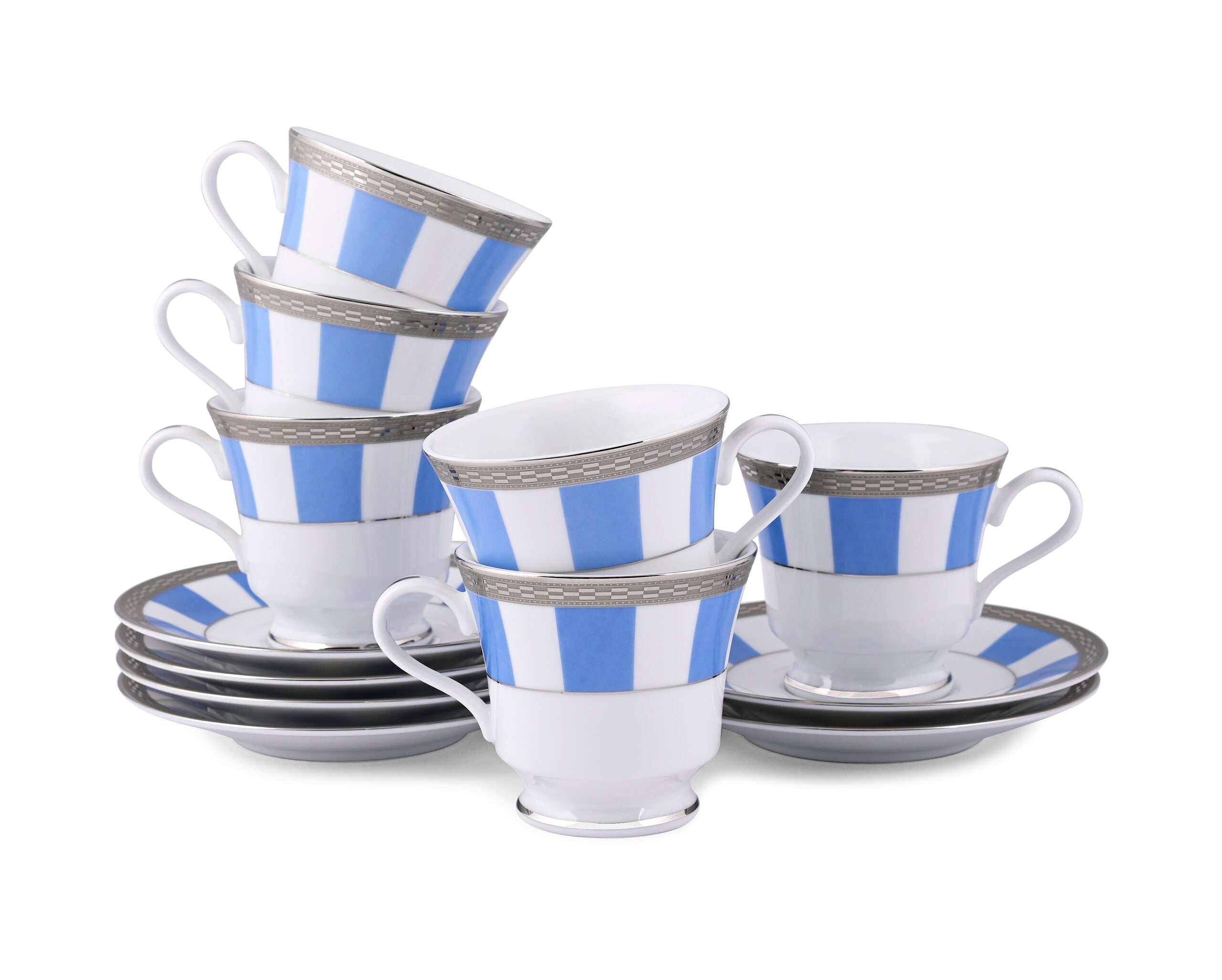 Sky Matiz Blue 12-Piece Premium Porcelain Cup and Saucer Set by Dankotuwa