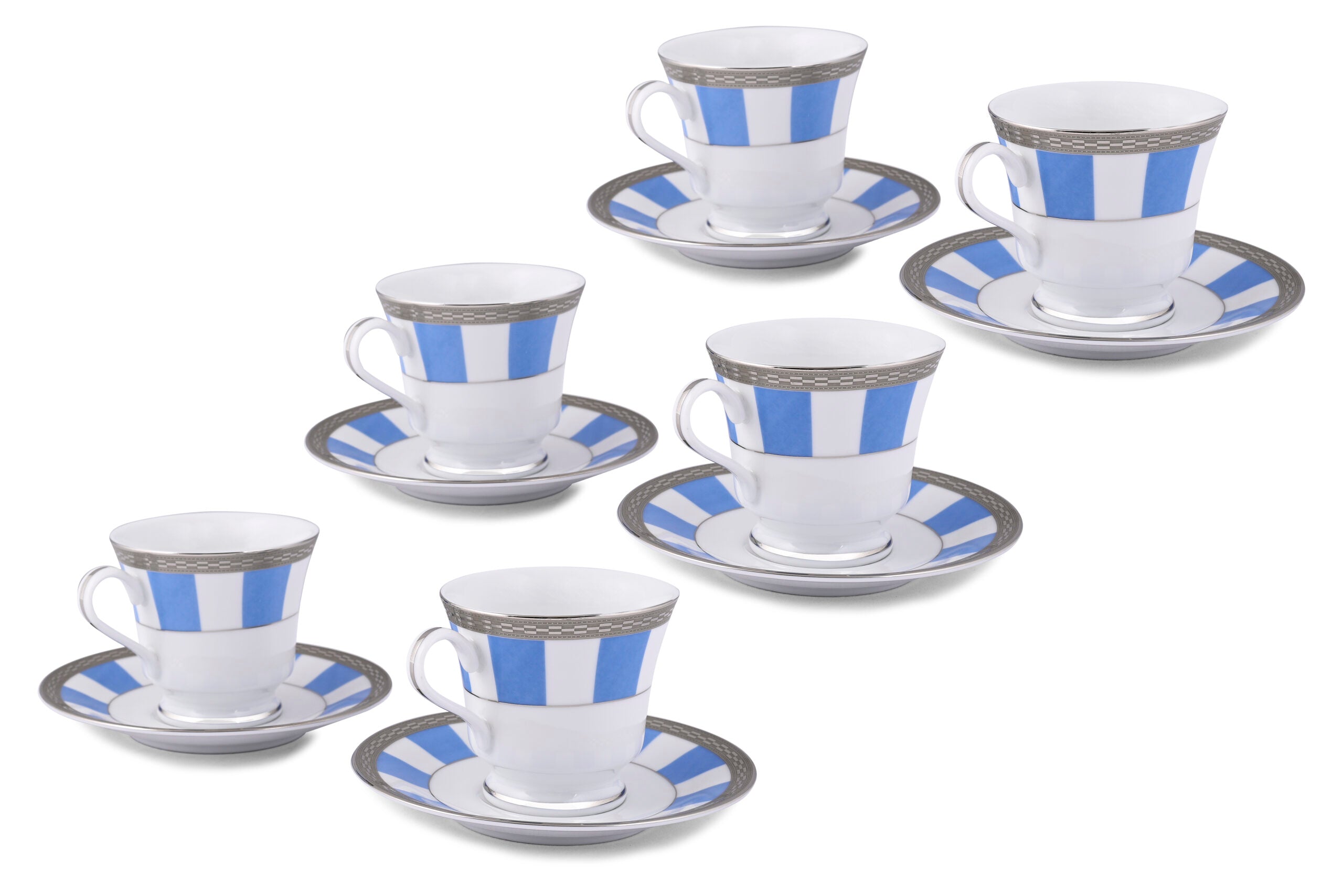 Sky Matiz Blue 12-Piece Premium Porcelain Cup and Saucer Set by Dankotuwa