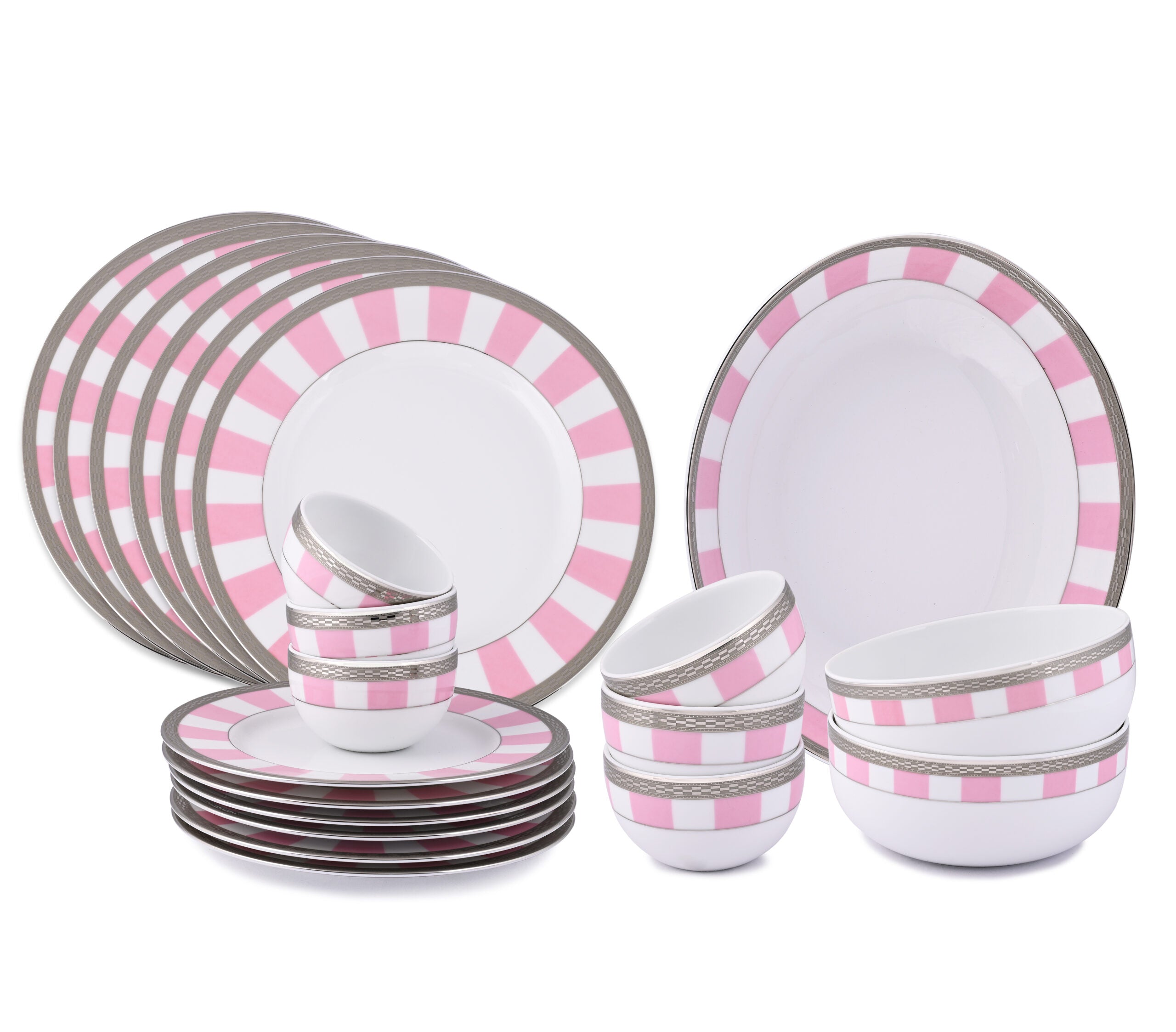 Azure By Dankotuwa Rose Matiz Baby Pink 21-Piece Porcelain Dinner Set - Platinum Lining