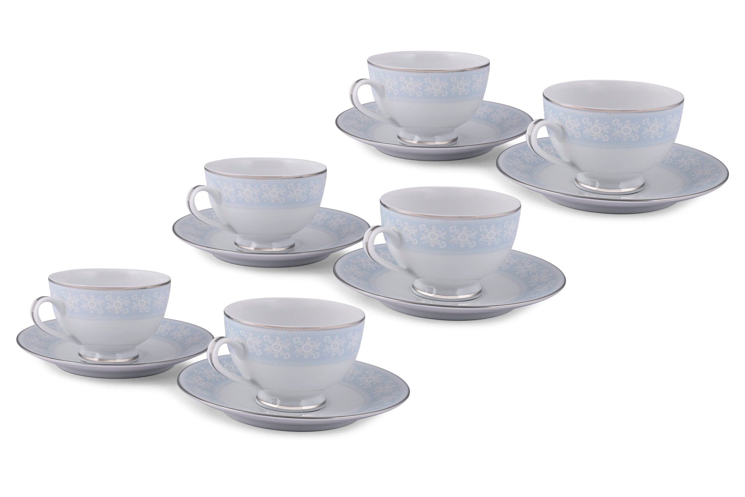 Dankotuwa Pizzi Marlette 12-Piece Premium Porcelain Cup and Saucer Set - Platinum Lining