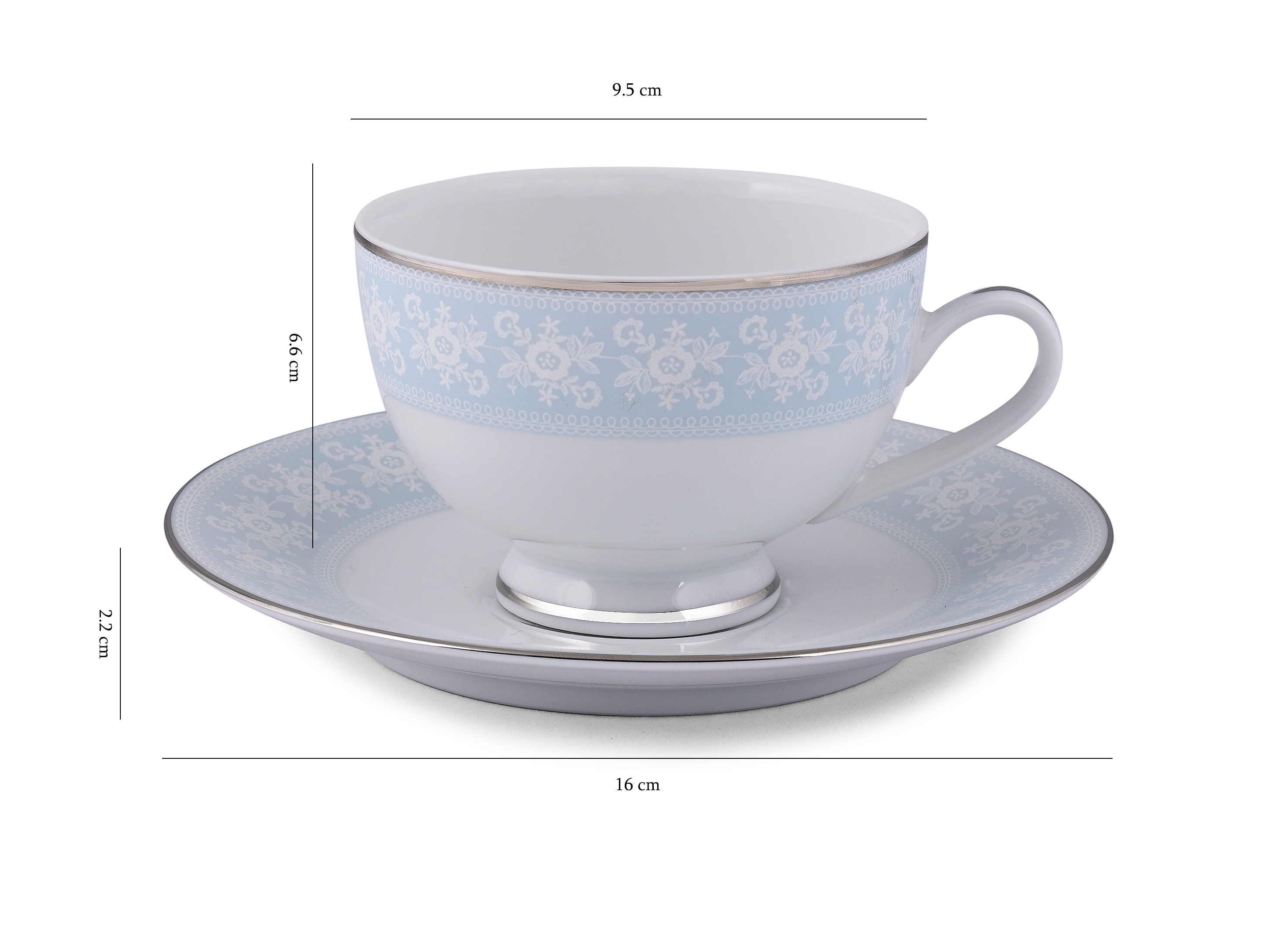 Dankotuwa Pizzi Marlette 12-Piece Premium Porcelain Cup and Saucer Set - Platinum Lining