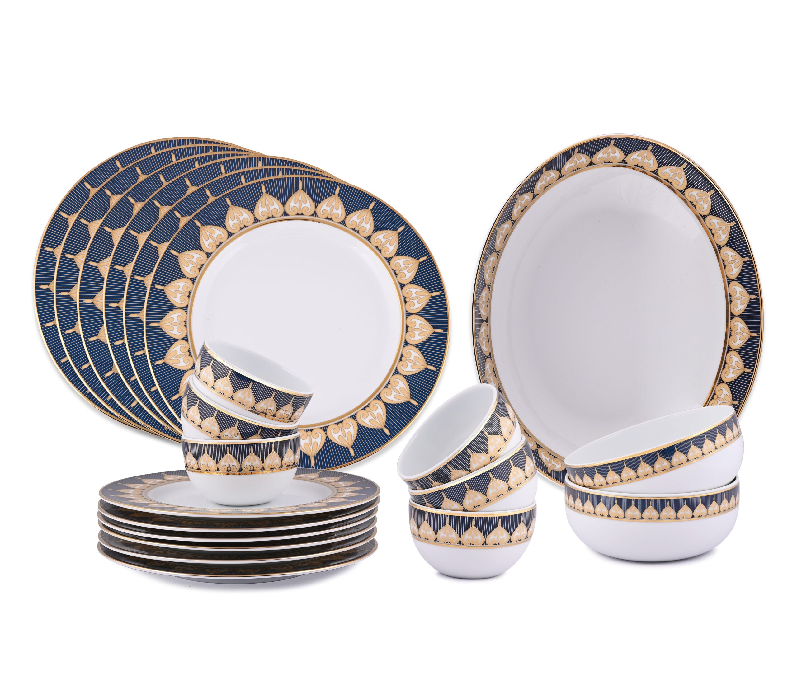 Azure By Dankotuwa Royal Calyx 21-Piece Porcelain Dinner Set - Gold Lining