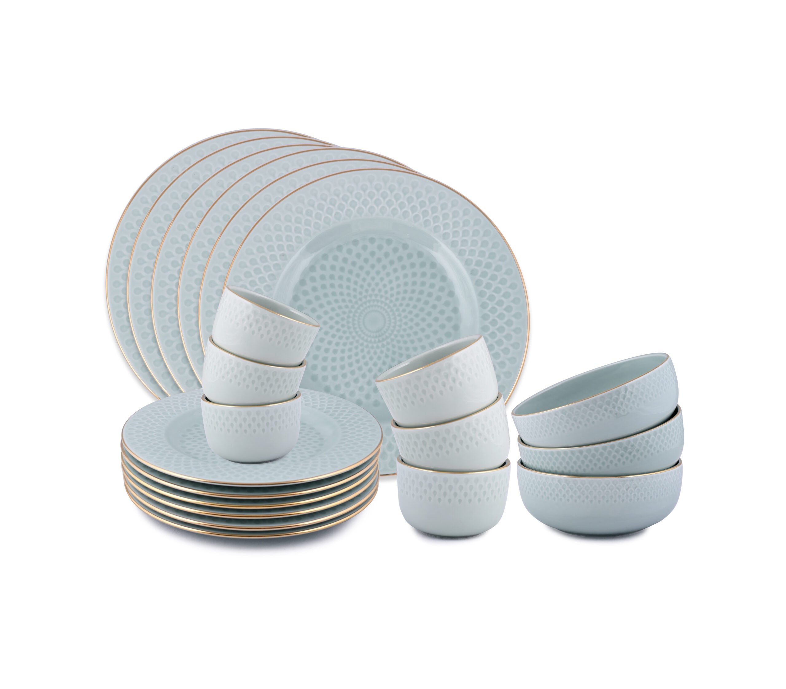 Azure By Dankotuwa Water Drop Green 21-Piece Porcelain Dinner Set - Gold Lining