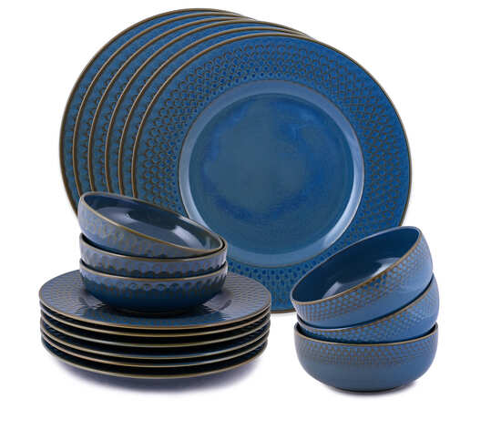 Azure By Dankotuwa Water Drop Reactive Blue 21-Piece Porcelain Dinner Set