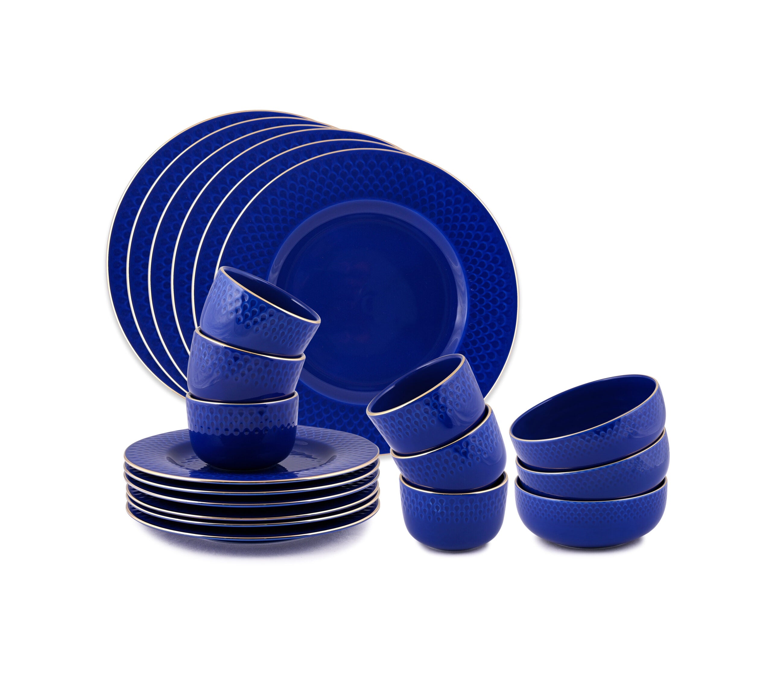 Azure By Dankotuwa Water Drop Dark Blue 21-Piece Porcelain Dinner Set - Gold Lining