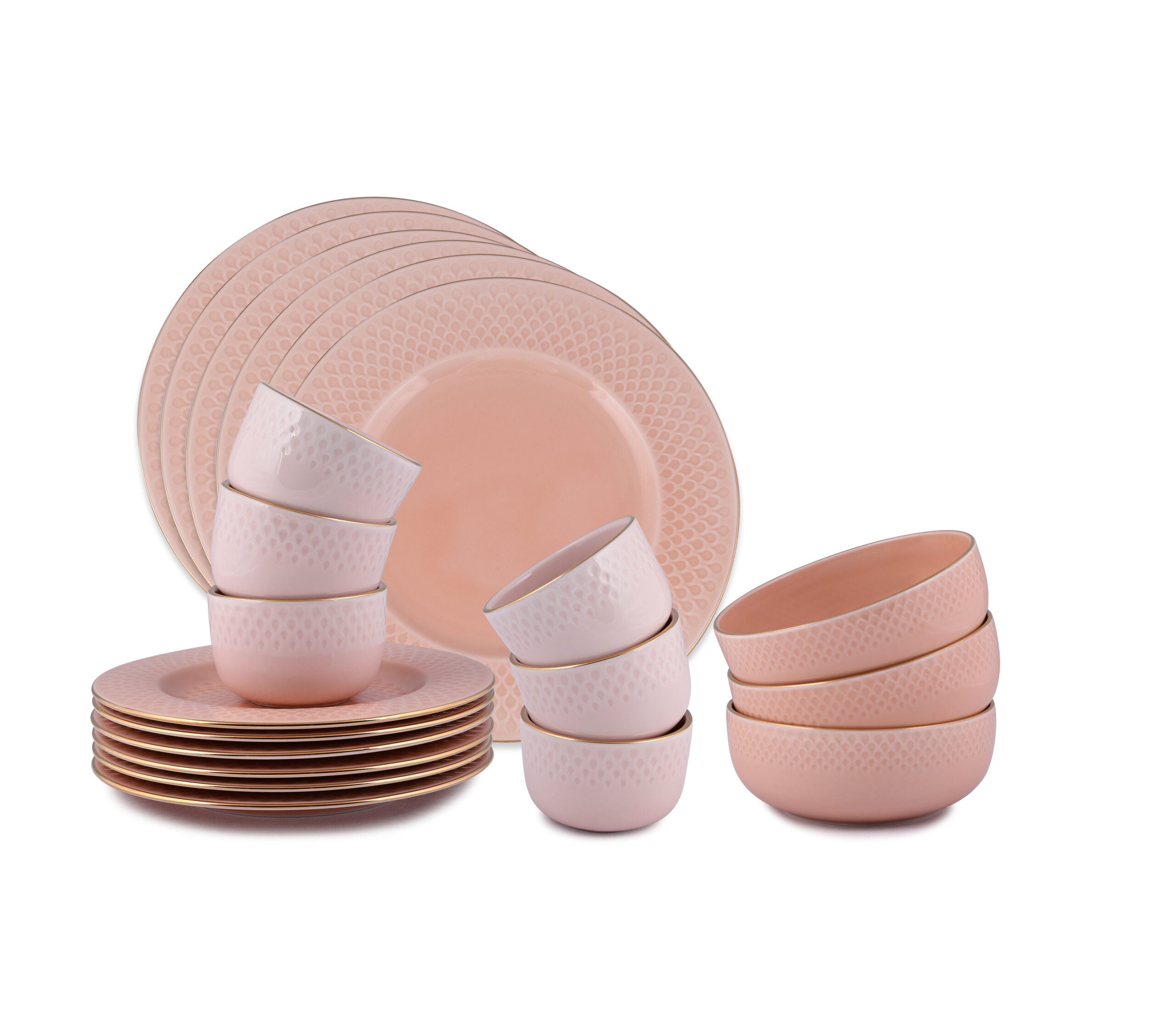 Azure By Dankotuwa Water Drop Pink 21-Piece Porcelain Dinner Set - Gold Lining
