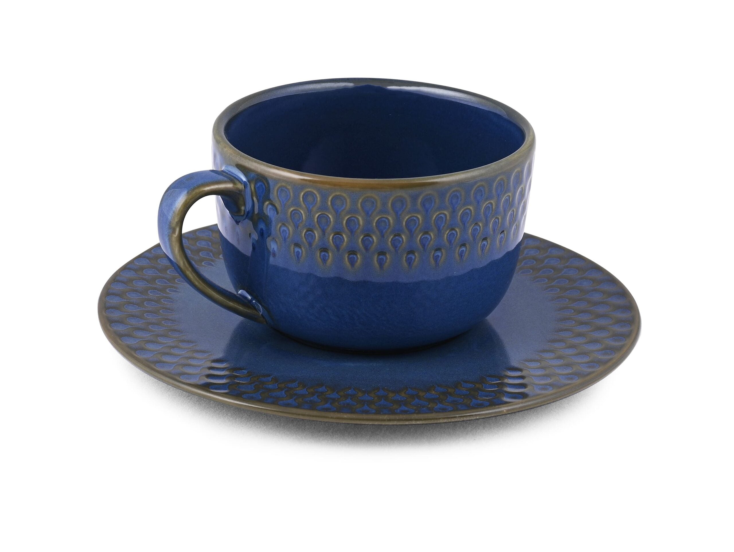 Dankotuwa Water Drop Reactive Blue Cup and Saucer Set (12pc) - Formal Dining