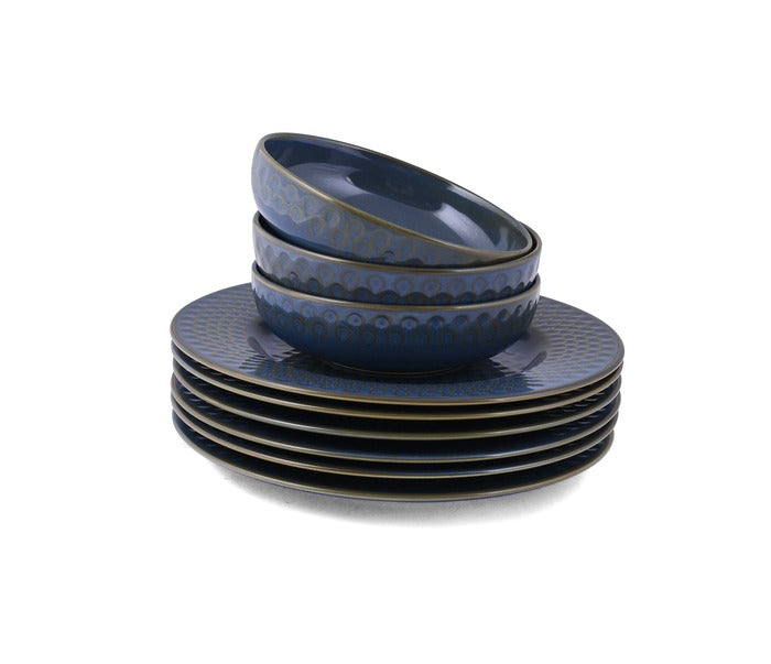 Azure By Dankotuwa Water Drop Reactive Blue 21-Piece Porcelain Dinner Set