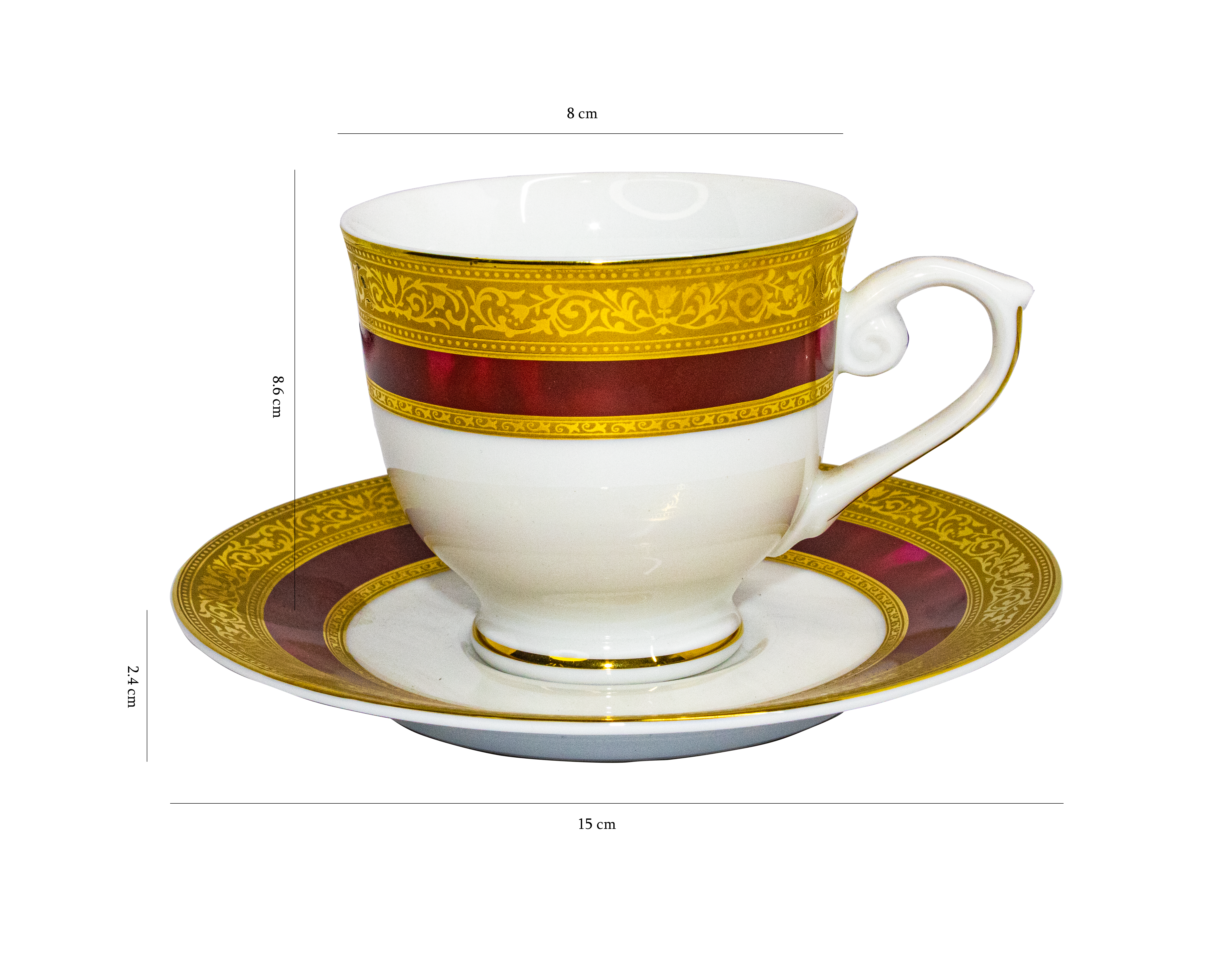 Azure by Dankotuwa Wine Laurel Red – 12 Piece Gold Lining Tea Set
