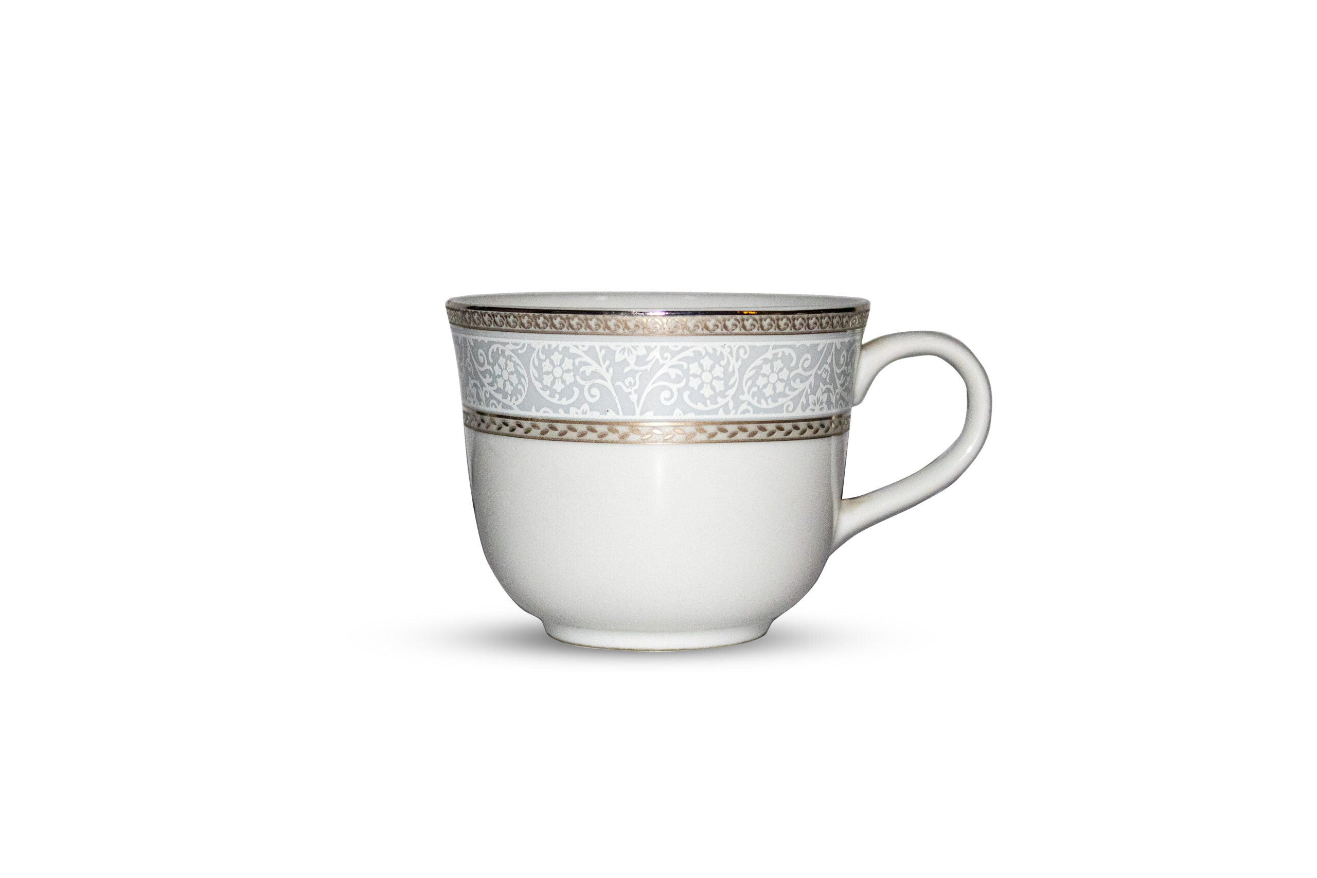 Azure Celestial Silver Lace 12-Piece Premium Porcelain Cup & Saucer Set – Platinum Lining