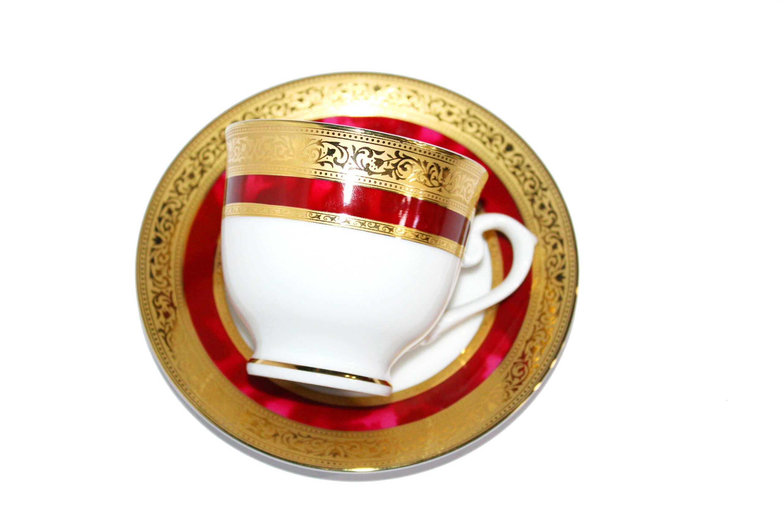 Azure by Dankotuwa Wine Laurel Red – 12 Piece Gold Lining Tea Set