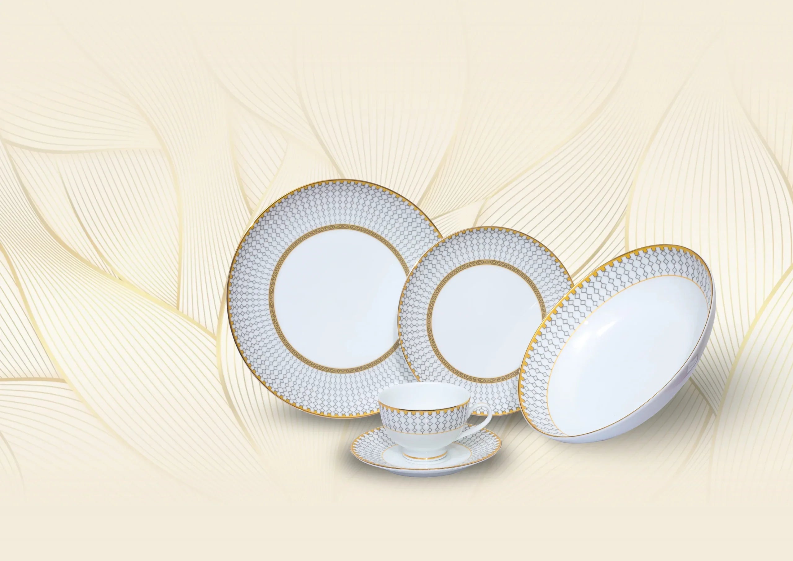 Azure By Dankotuwa Nira 21-Piece Porcelain Dinner Set - Gold Lining
