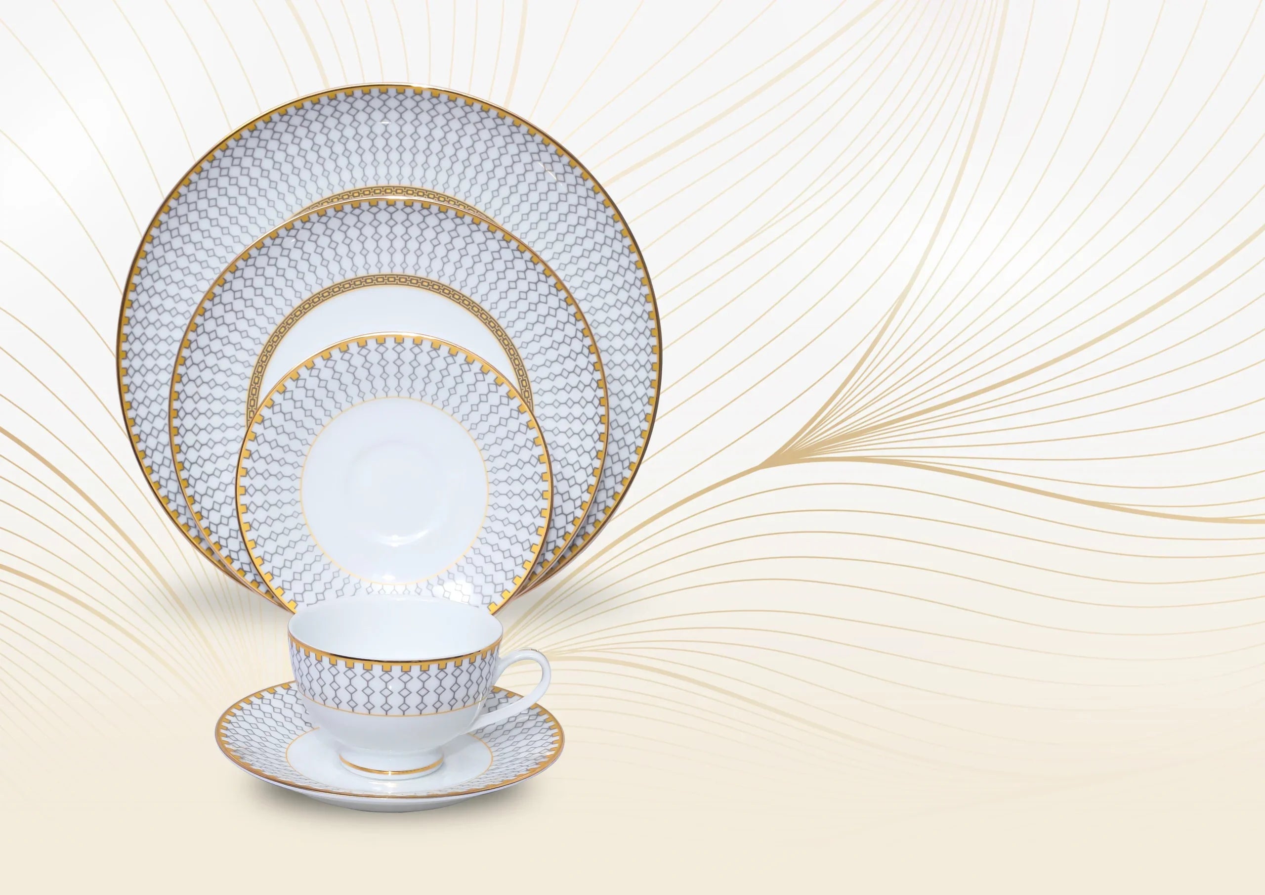 Azure By Dankotuwa Nira 21-Piece Porcelain Dinner Set - Gold Lining