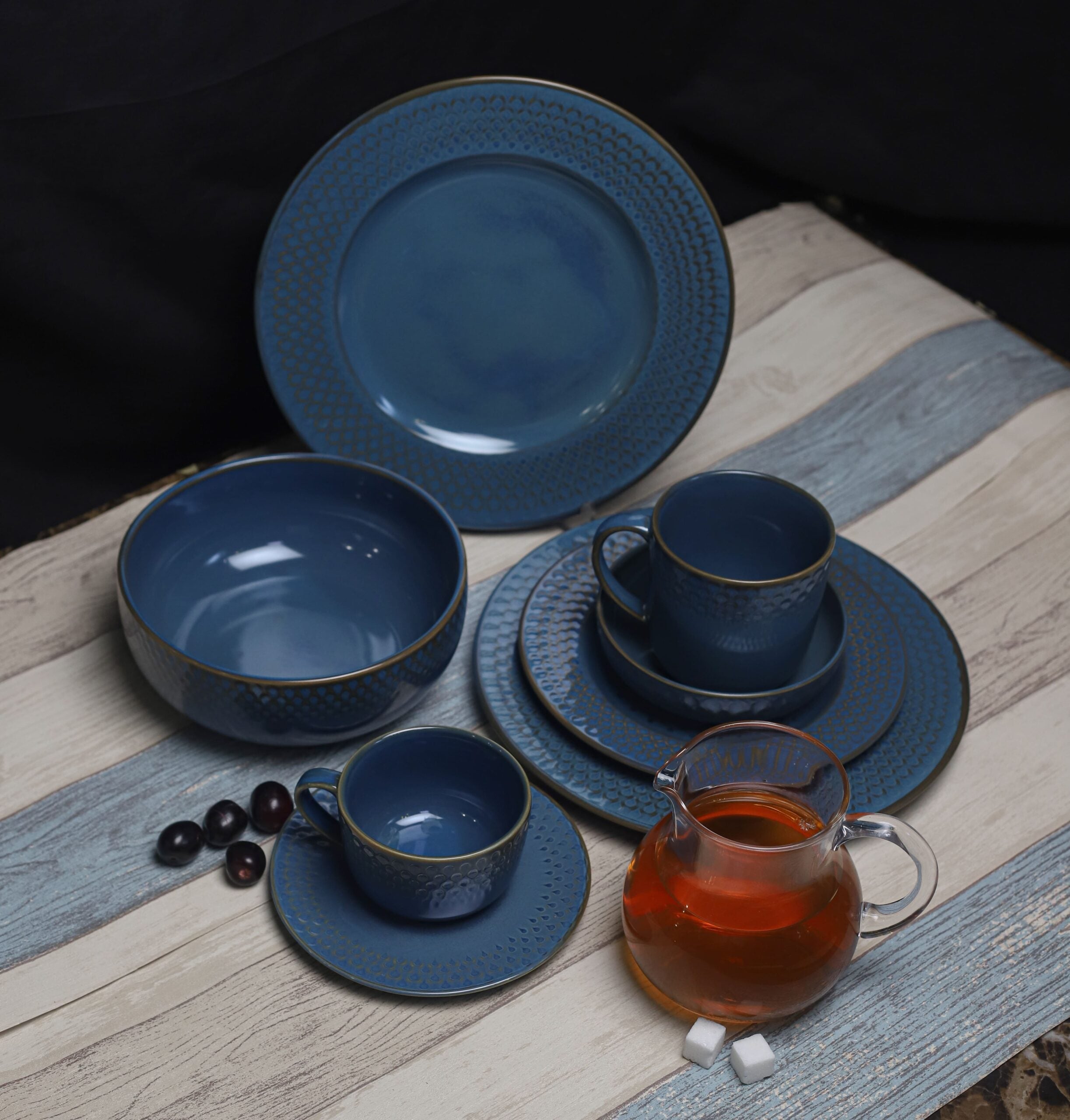 Dankotuwa Water Drop Reactive Blue Cup and Saucer Set (12pc) - Formal Dining