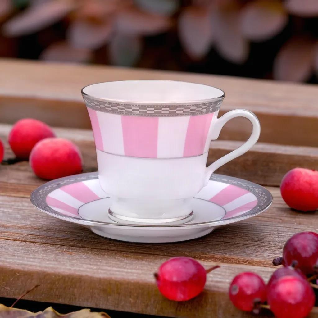 Azure By Dankotuwa Rose Matiz Baby Pink – 12 Piece Platinum Lining Tea Set