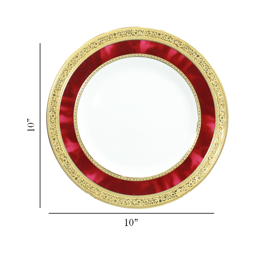 Azure By Dankotuwa Wine Laurel Red 21-Piece Porcelain Dinner Set - Gold Lining