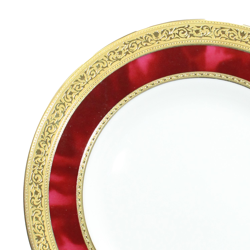 Azure By Dankotuwa Wine Laurel Red 21-Piece Porcelain Dinner Set - Gold Lining