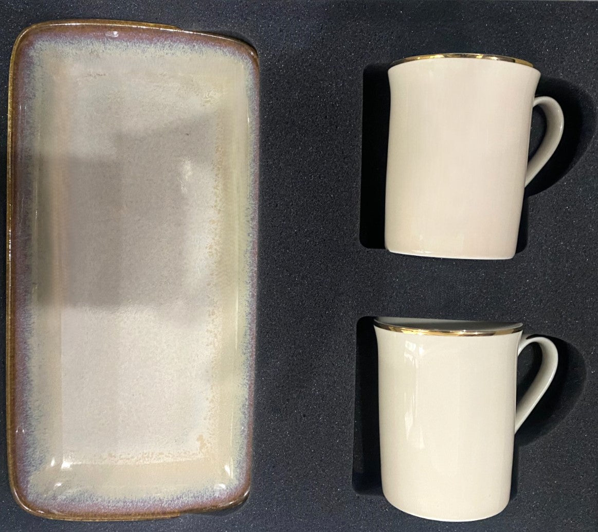 Azure by Dankotuwa Brown Sip and Snack Set – 3 Piece Gold Porcelain Set