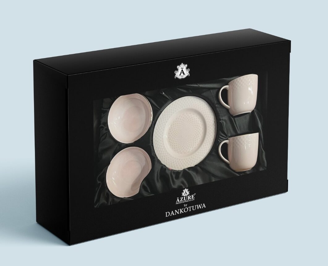 Dankotuwa Glazed 6-Piece Water Drop Pink Snack Gift Set with Gold Lining