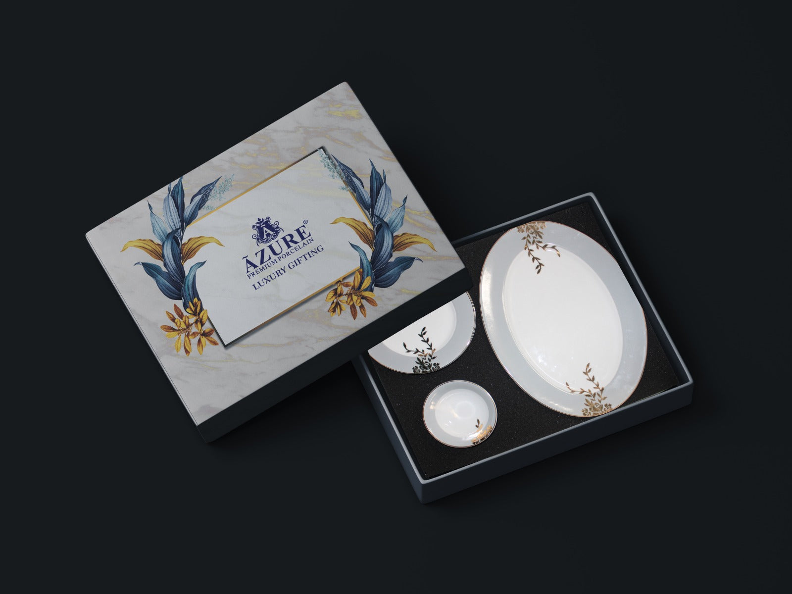 Azure Golden Whisper Platter and Plate Gift Set