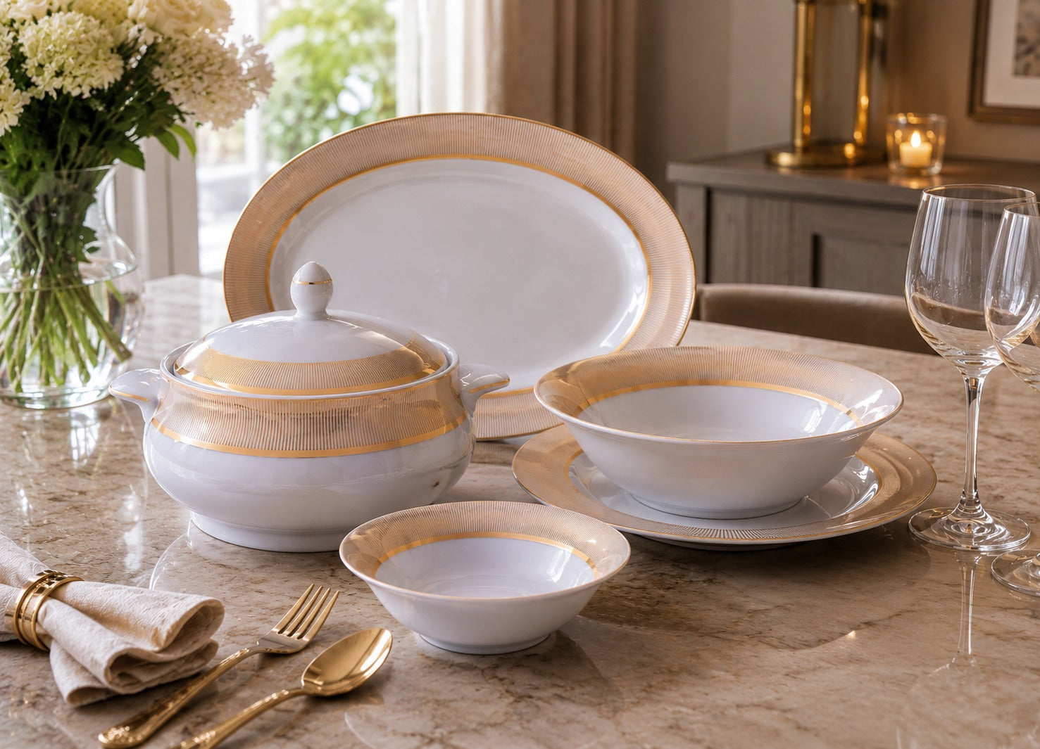 Azure Super Gold – 21 Piece Gold Dinner Set