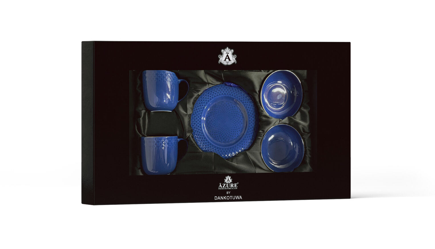 Dankotuwa Glazed 6-Piece Water Drop Dark Blue Snack Gift Set with Gold Lining