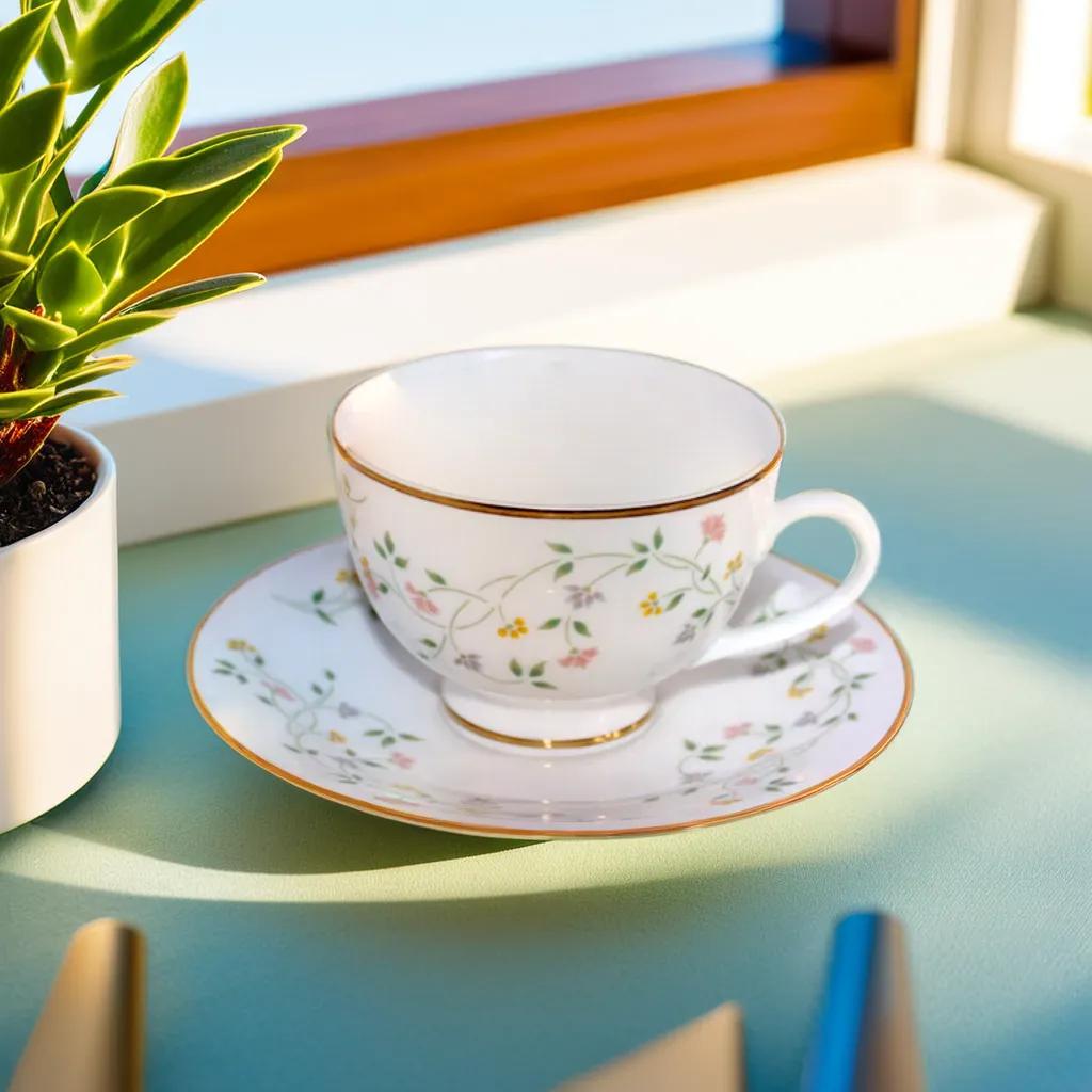Azure by Dankotuwa Floral Vines – 12 Piece Gold Lining Tea Set