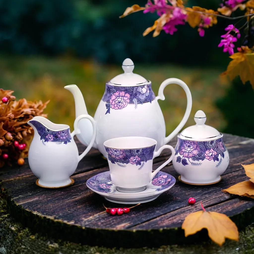 Azure Lavender Garden – 17 Piece Platinum Lining Tea Set