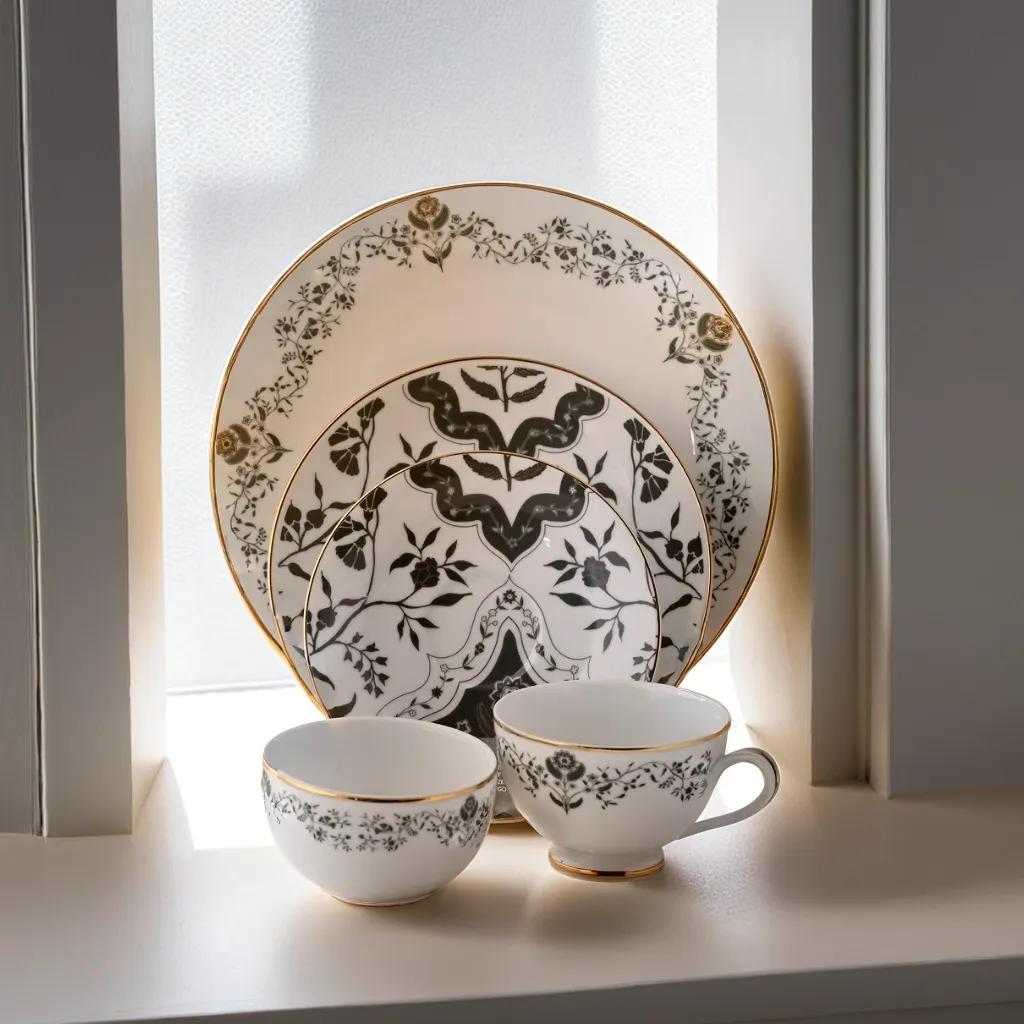 Azure By Dankotuwa Floeur 21-Piece Porcelain Dinner Set - Gold Lining
