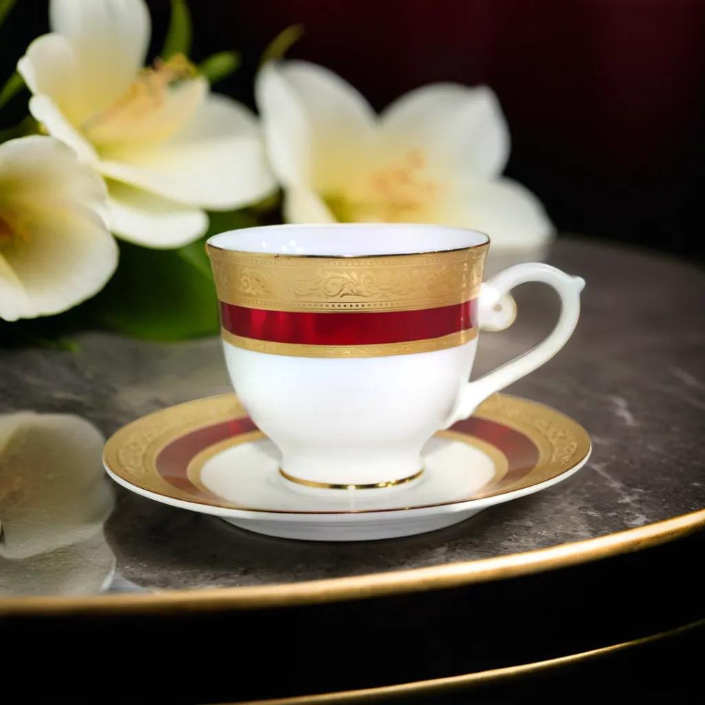 Azure by Dankotuwa Wine Laurel Red – 12 Piece Gold Lining Tea Set