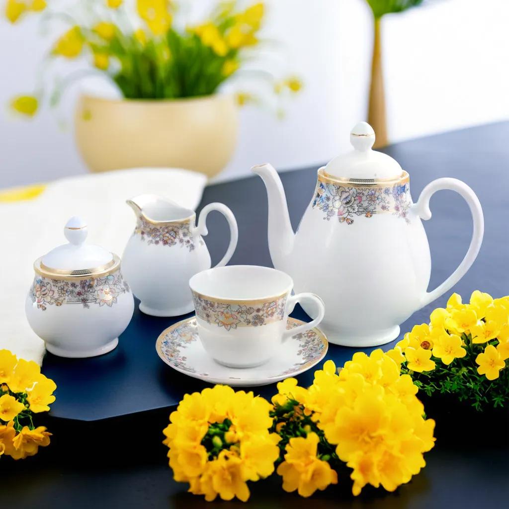 Azure Regalia17pc Georgian Tea Set - Gold Trim - Formal Tea Service