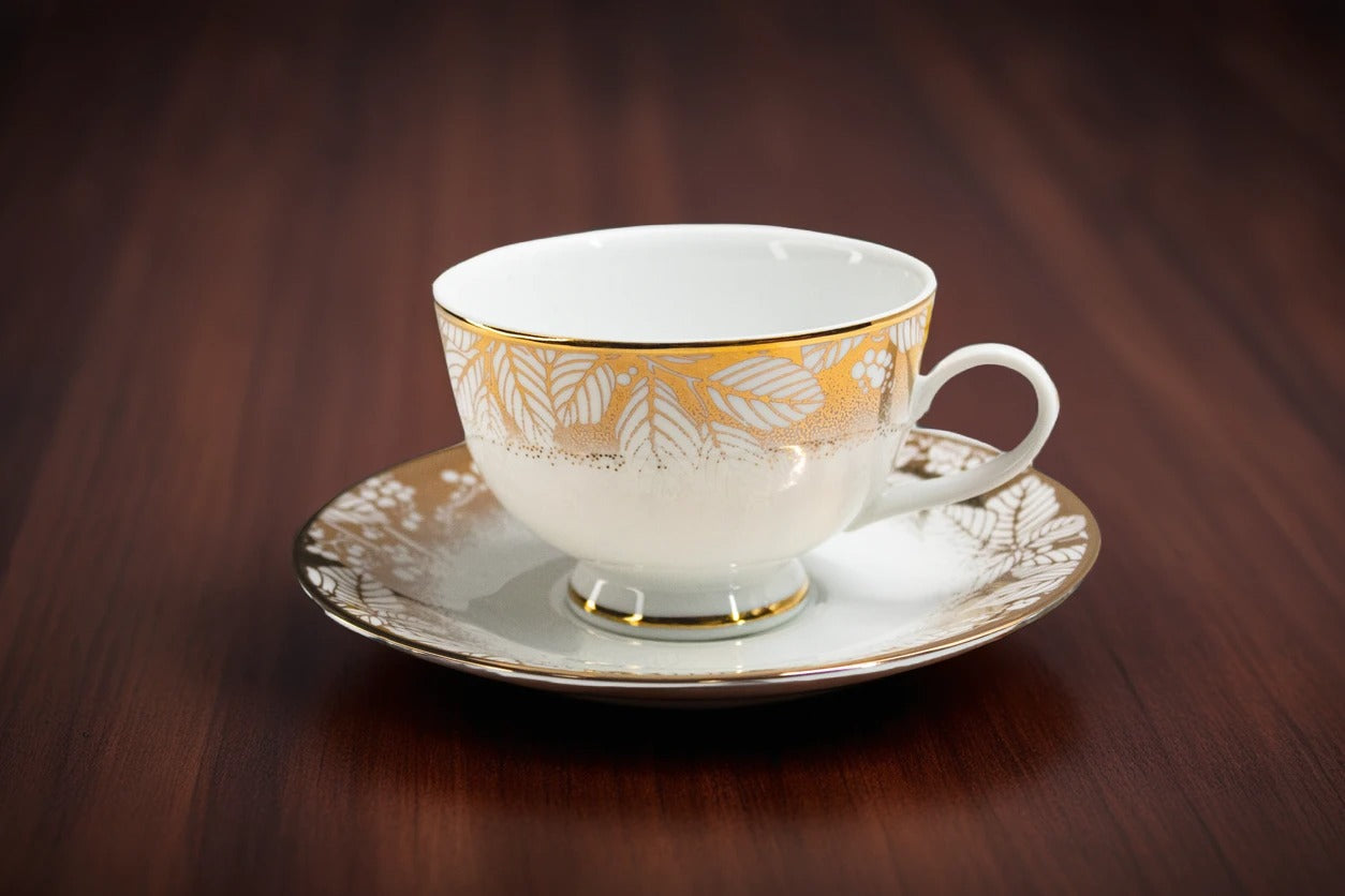 Azure by Dankotuwa Clittering Leaves – 12 Piece Gold Lining Tea Set