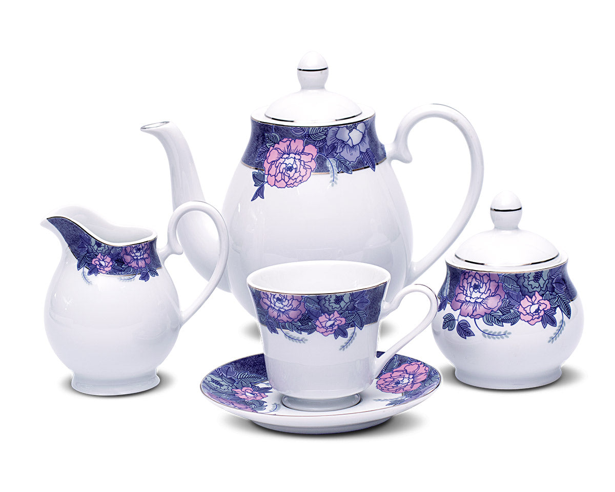 Azure Lavender Garden – 17 Piece Platinum Lining Tea Set