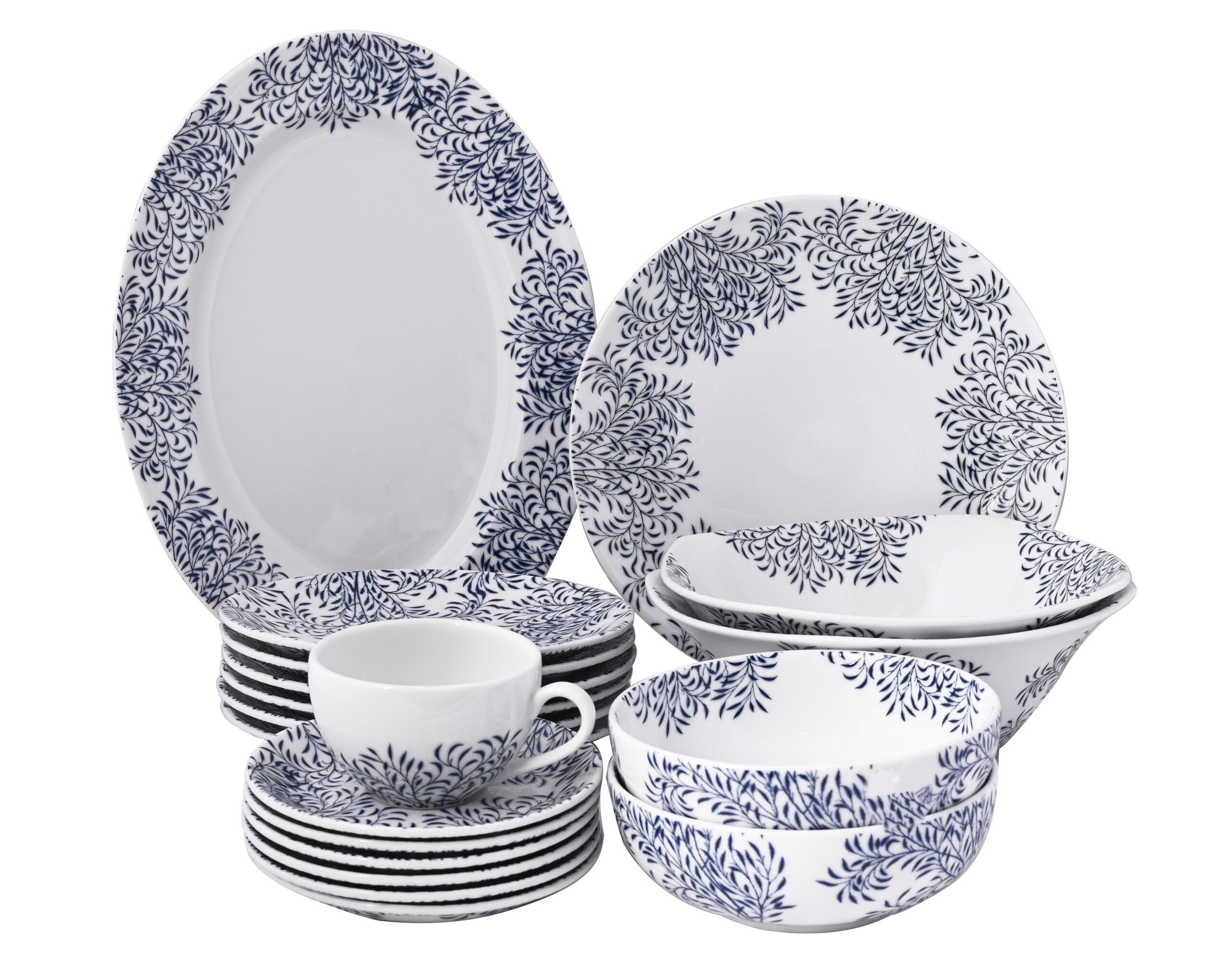 Azure By Dankotuwa Blue Leaf 15-Piece Porcelain Dinner Set