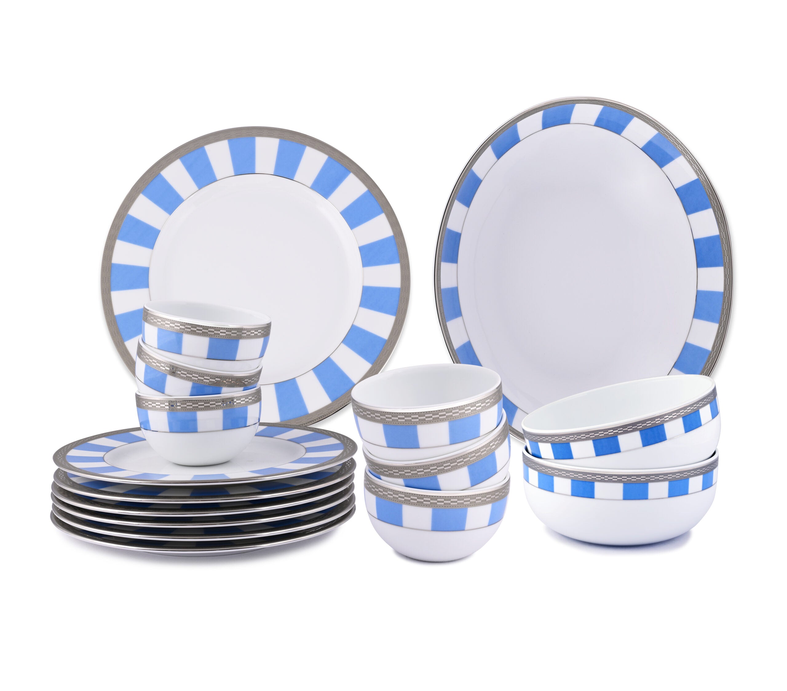Azure By Dankotuwa Sky Matiz Blue 21-Piece Porcelain Dinner Set - Platinum Lining