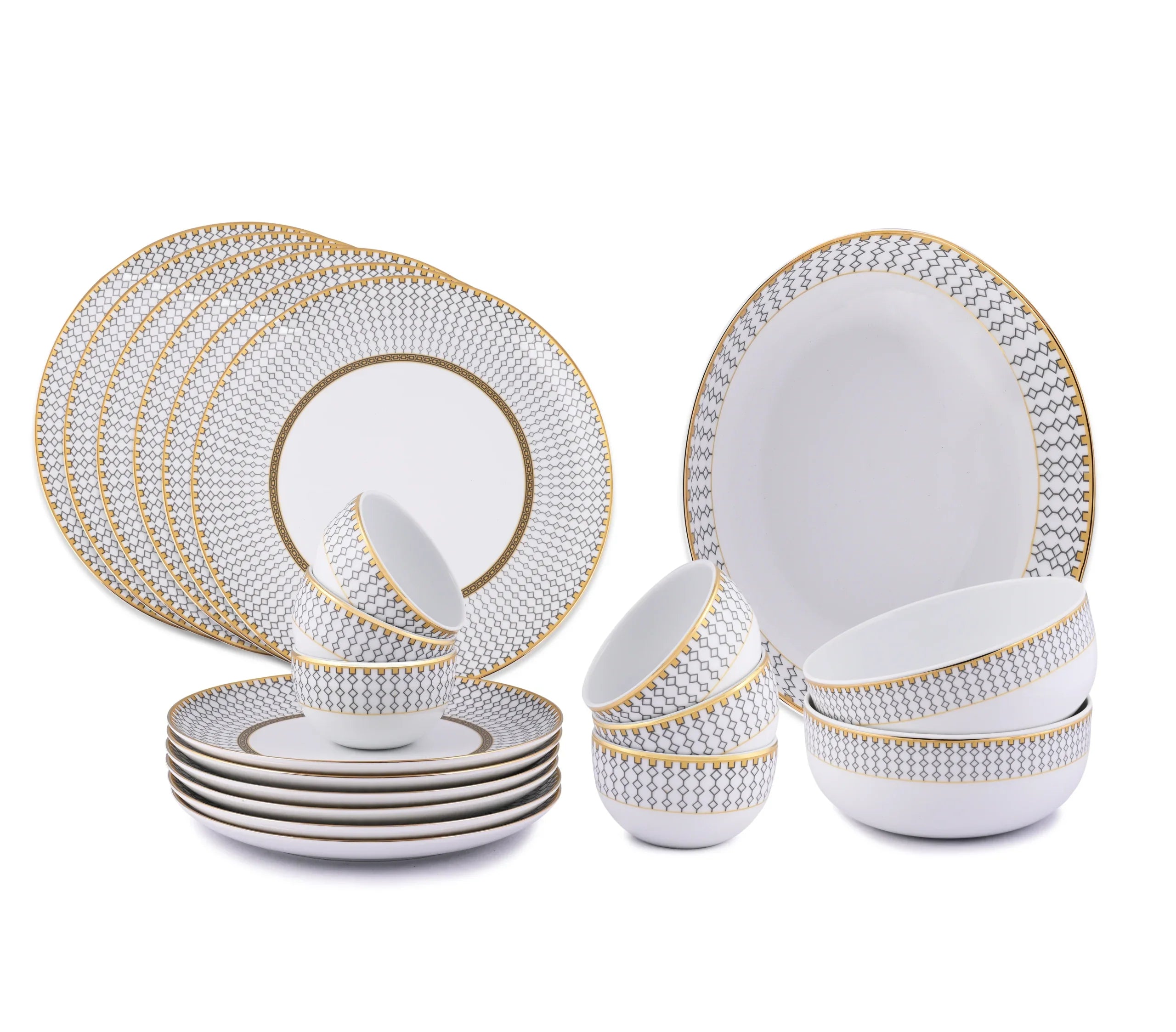 Azure By Dankotuwa Nira 21-Piece Porcelain Dinner Set - Gold Lining