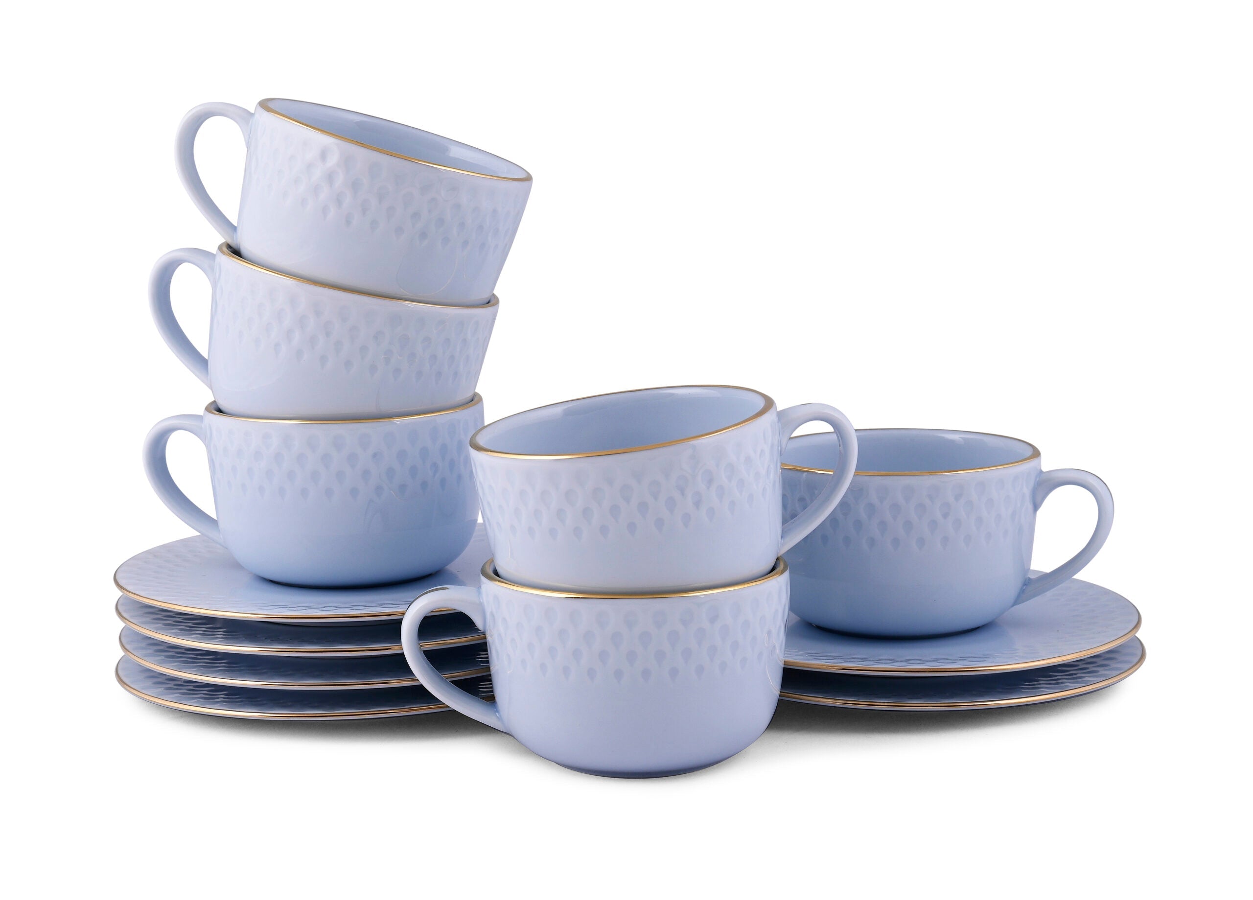 Azure by Dankotuwa Water Drop Blue – 12 Piece Gold Lining Tea Set