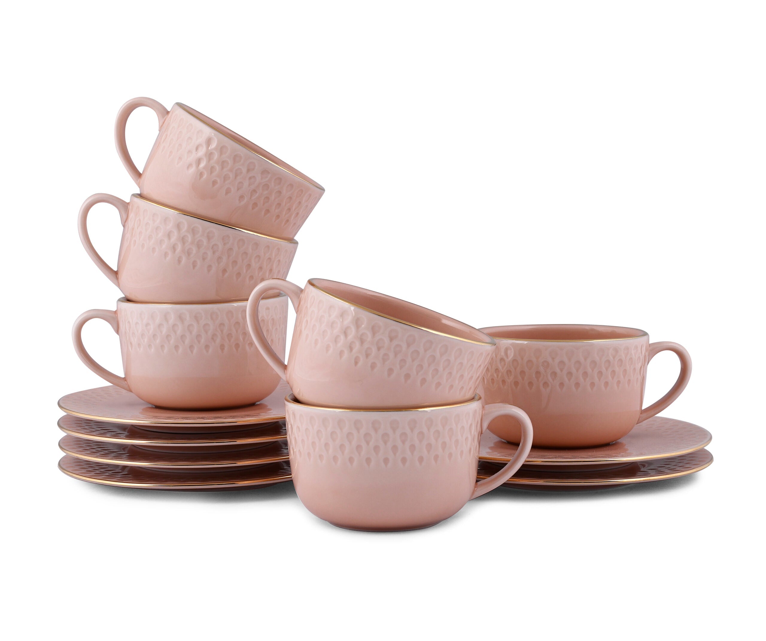 Azure by Dankotuwa Water Drop Pink – 12 Piece Gold Lining Tea Set