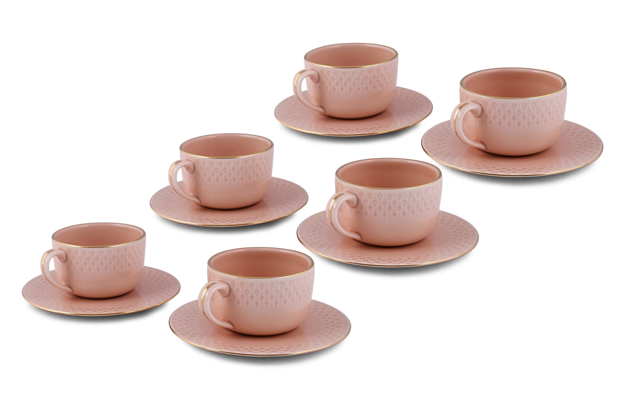 Azure by Dankotuwa Water Drop Pink – 12 Piece Gold Lining Tea Set