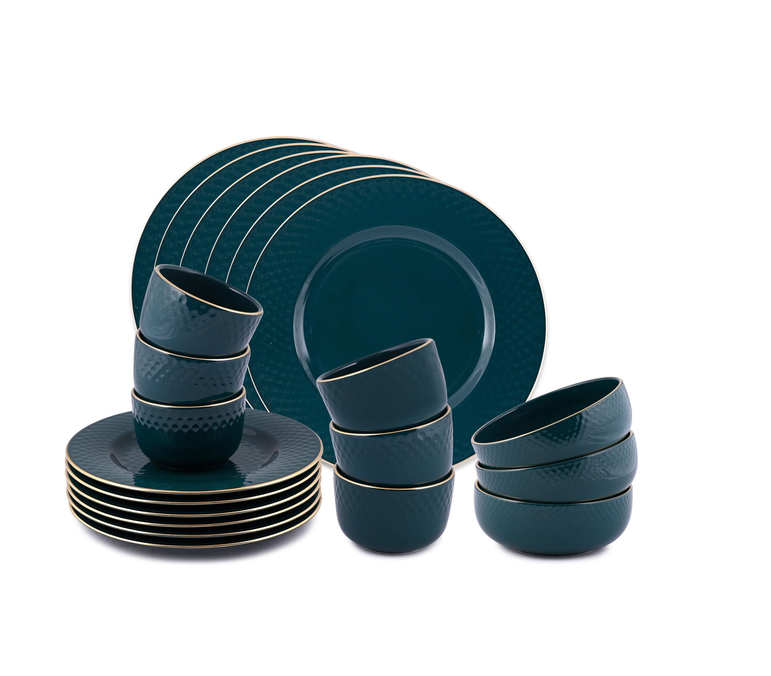 Azure By Dankotuwa Water Drop Dark Green 21-Piece Porcelain Dinner Set - Gold Lining