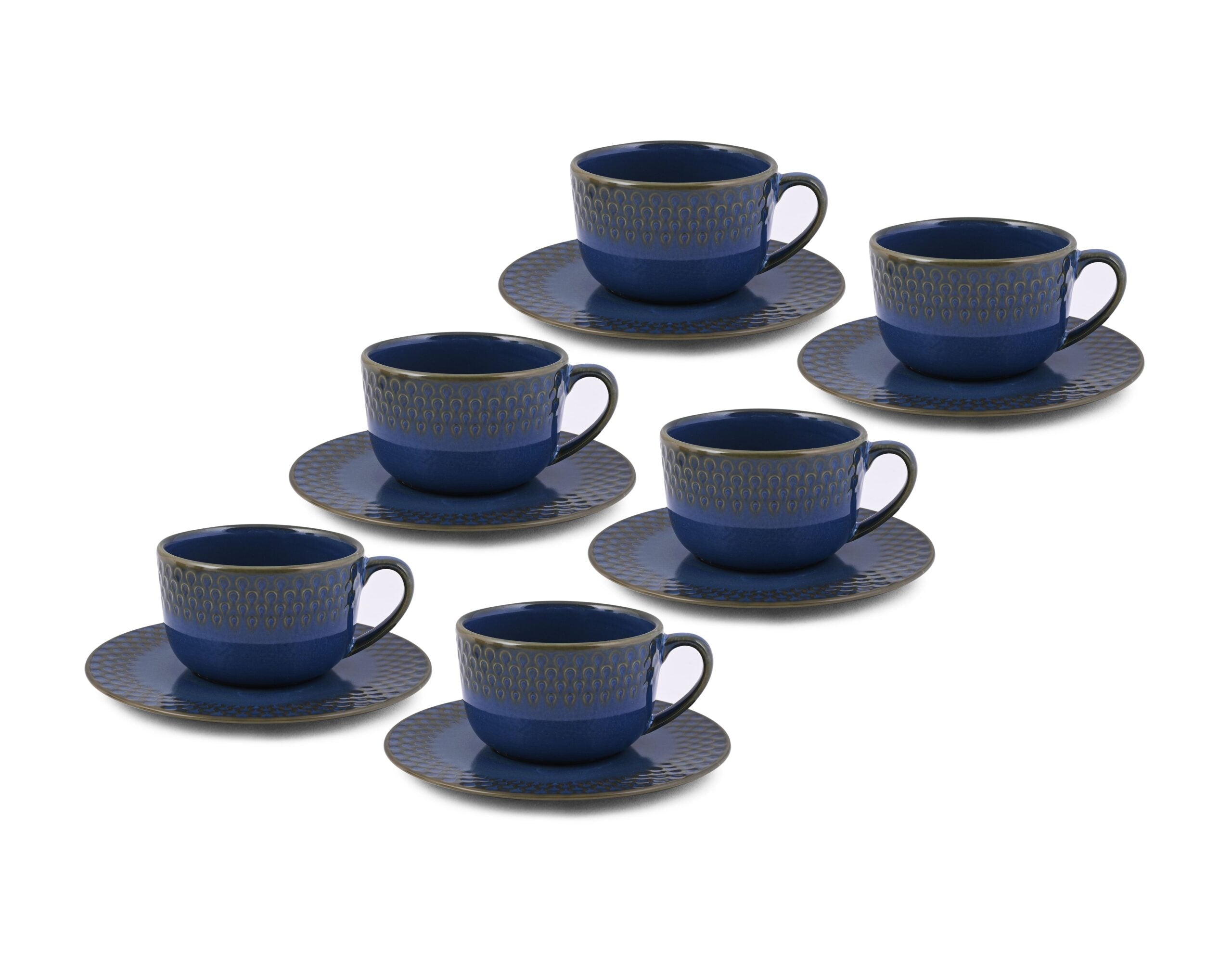 Dankotuwa Water Drop Reactive Blue Cup and Saucer Set (12pc) - Formal Dining