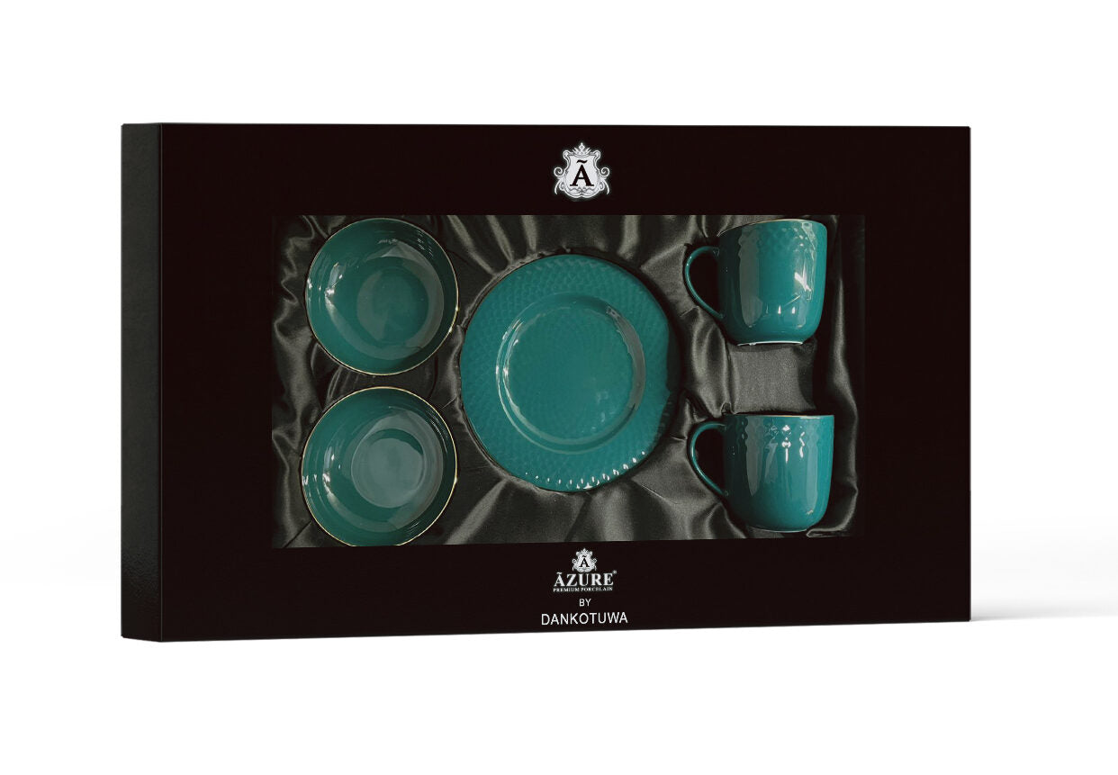 Dankotuwa Water Drop Dark Green Snack Gift Set (6pc)  - Gold Rim