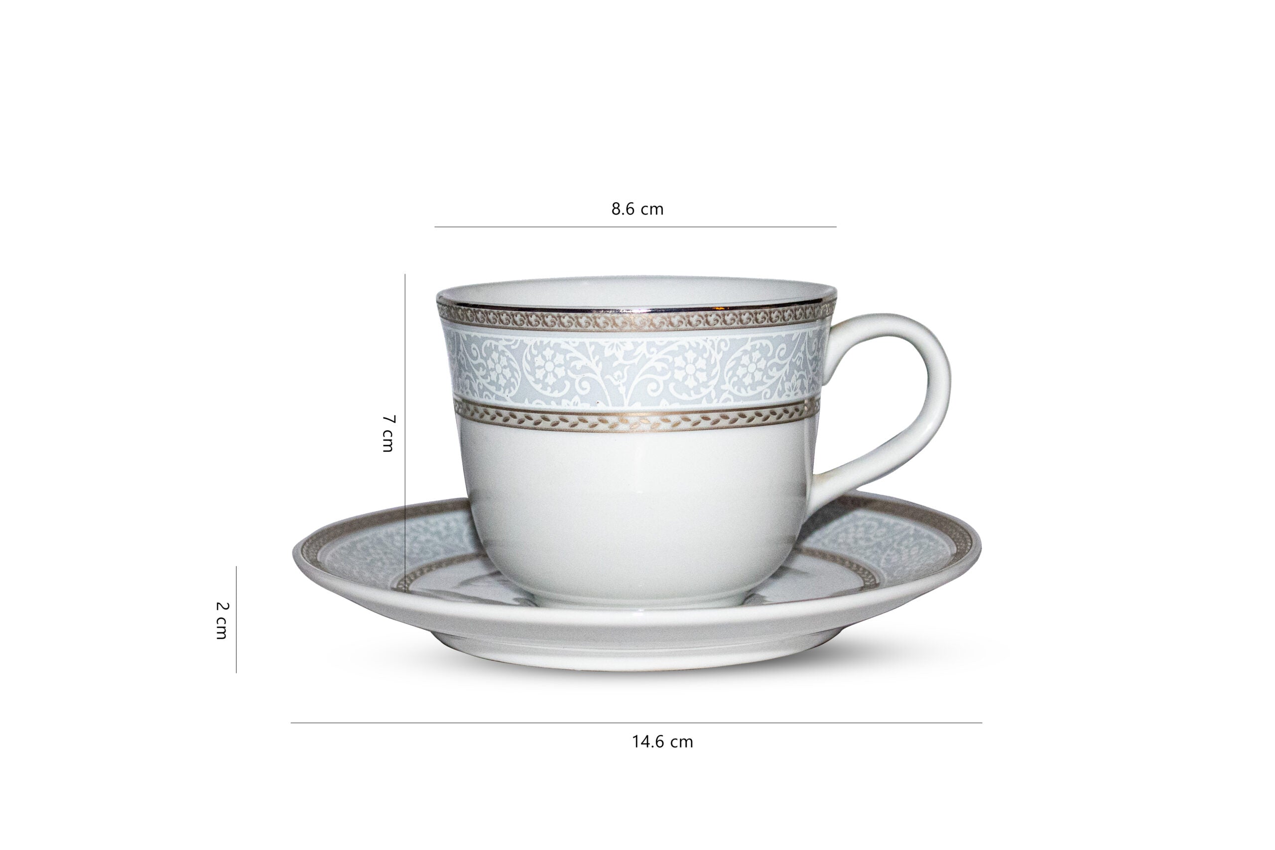 Azure Celestial Silver Lace 12-Piece Premium Porcelain Cup & Saucer Set –  Platinum Lining
