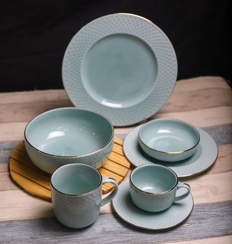 Azure by Dankotuwa Water Drop Green – 12 Piece Gold Lining Tea Set