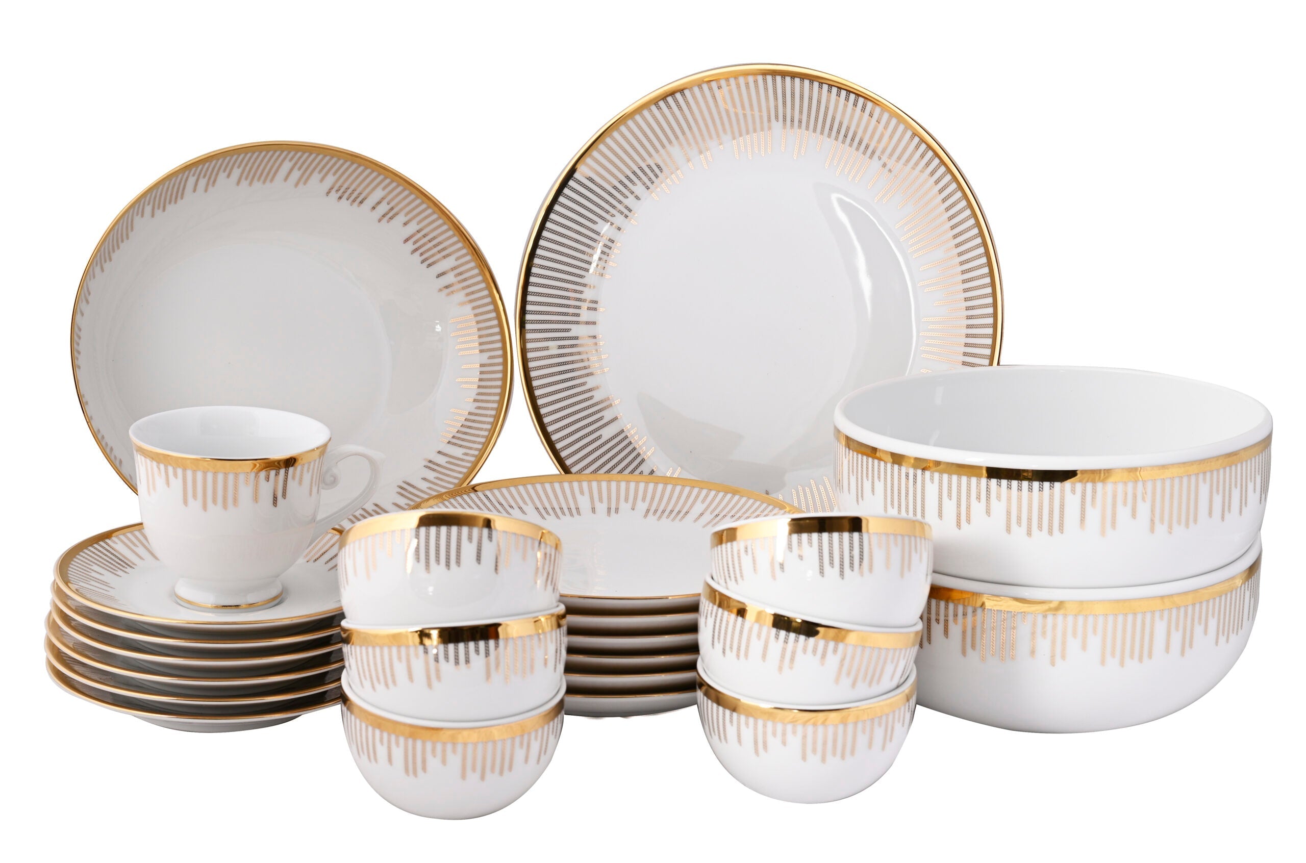 Azure By Dankotuwa Kane 21-Piece Premium Porcelain Dinner Set - Gold Lining