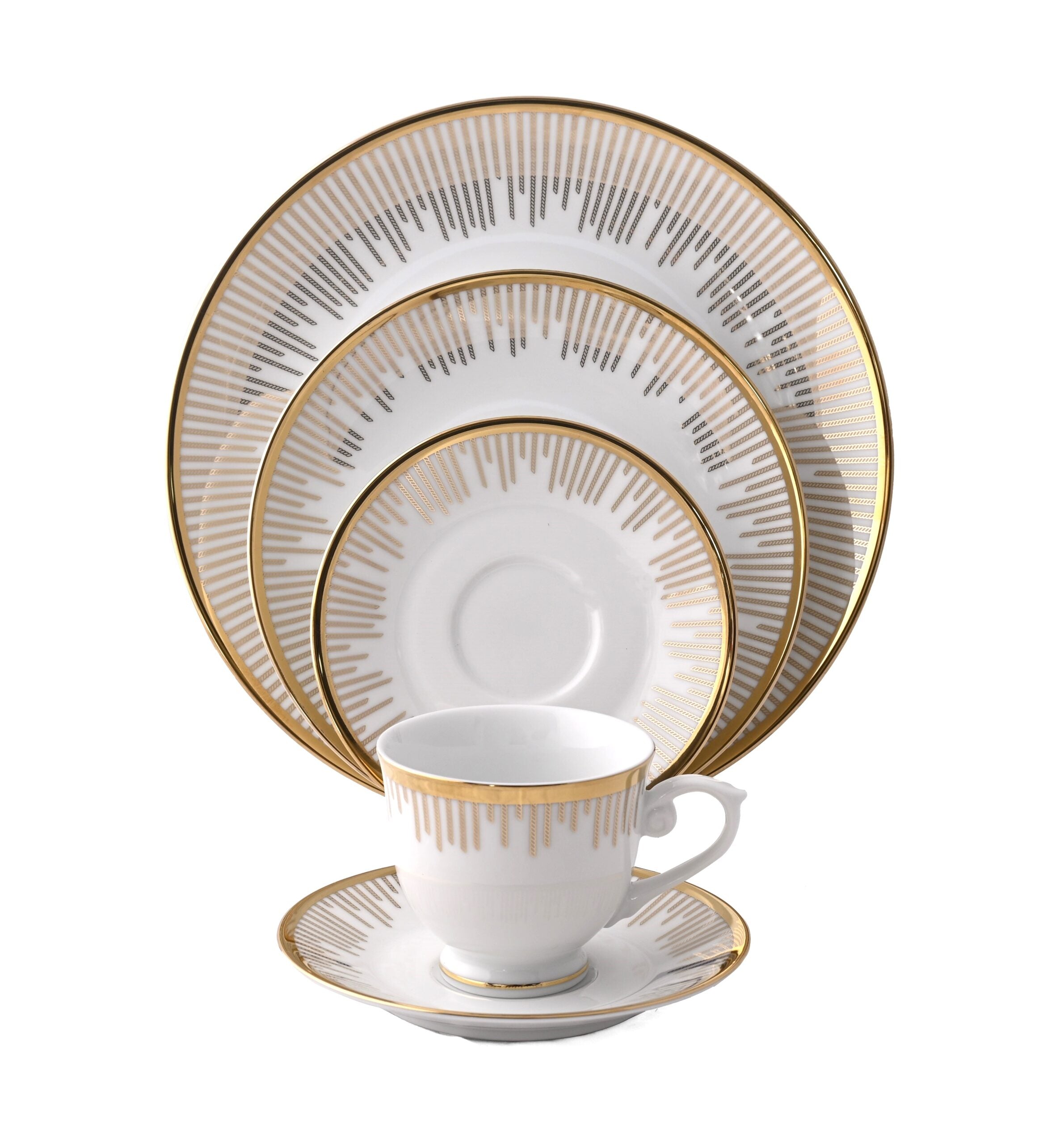 Azure By Dankotuwa Kane 21-Piece Premium Porcelain Dinner Set - Gold Lining